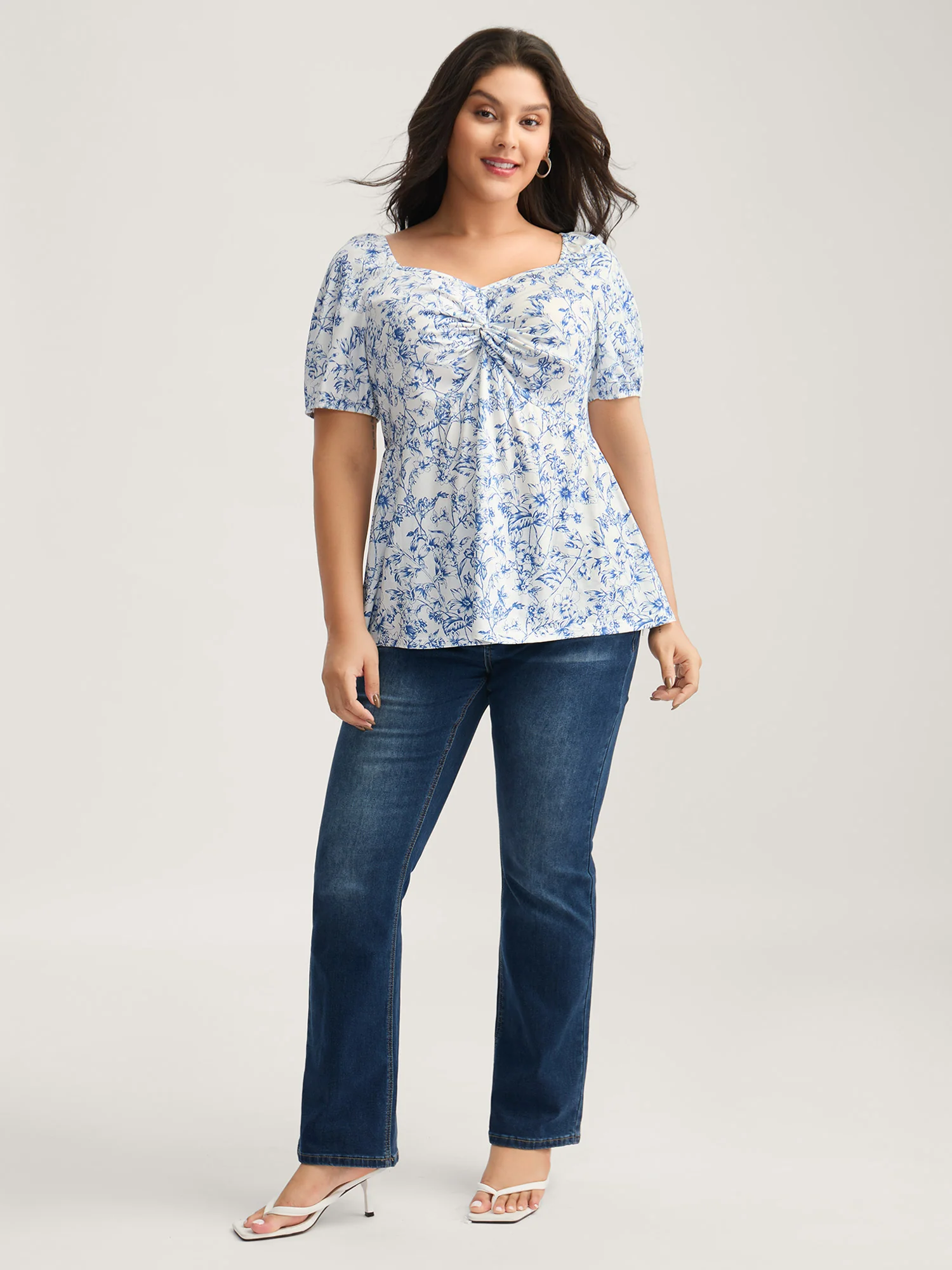 Sweetheart Gathered Bodice Floral Top - Image 3