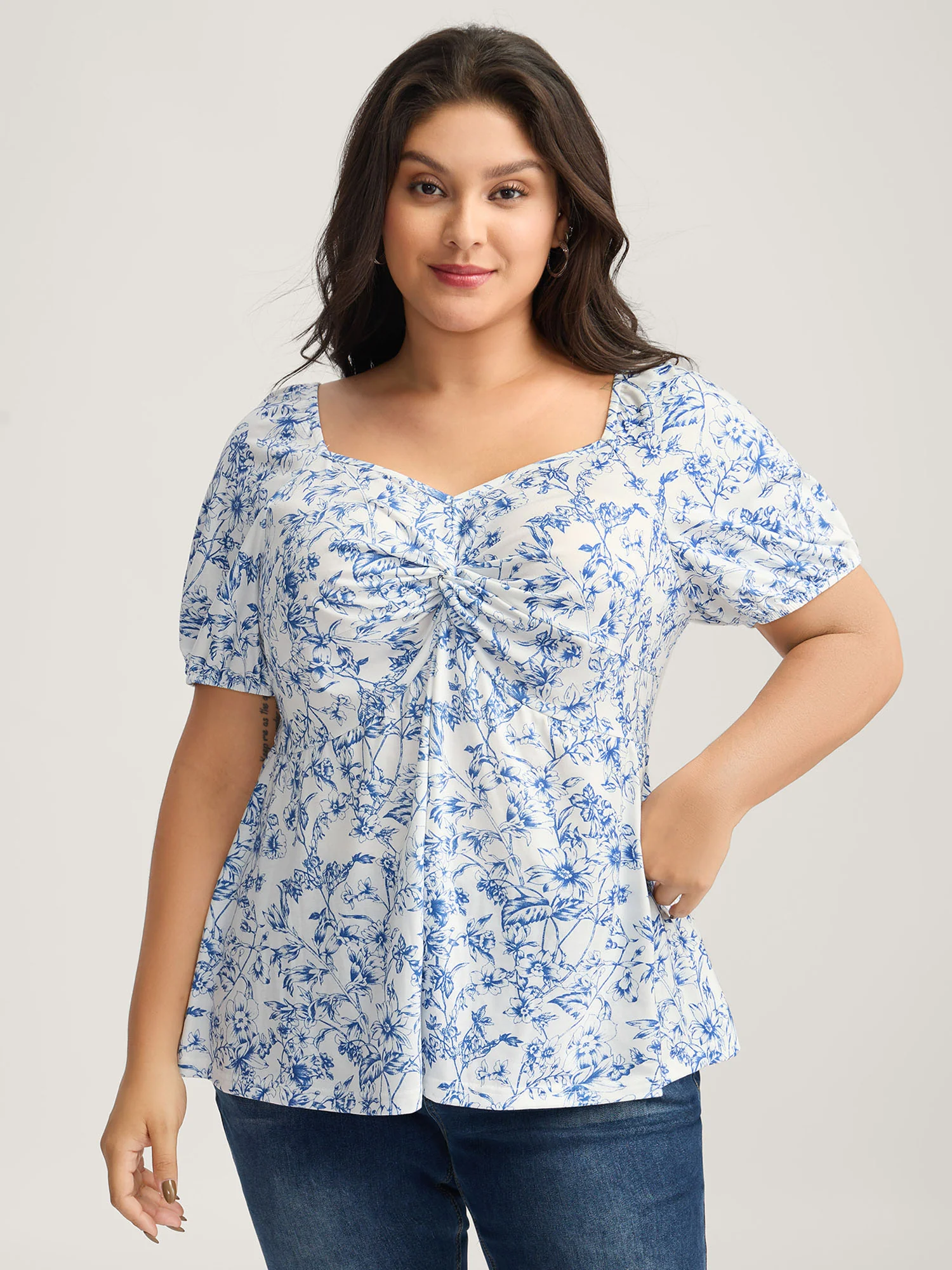 Sweetheart Gathered Bodice Floral Top - Image 4