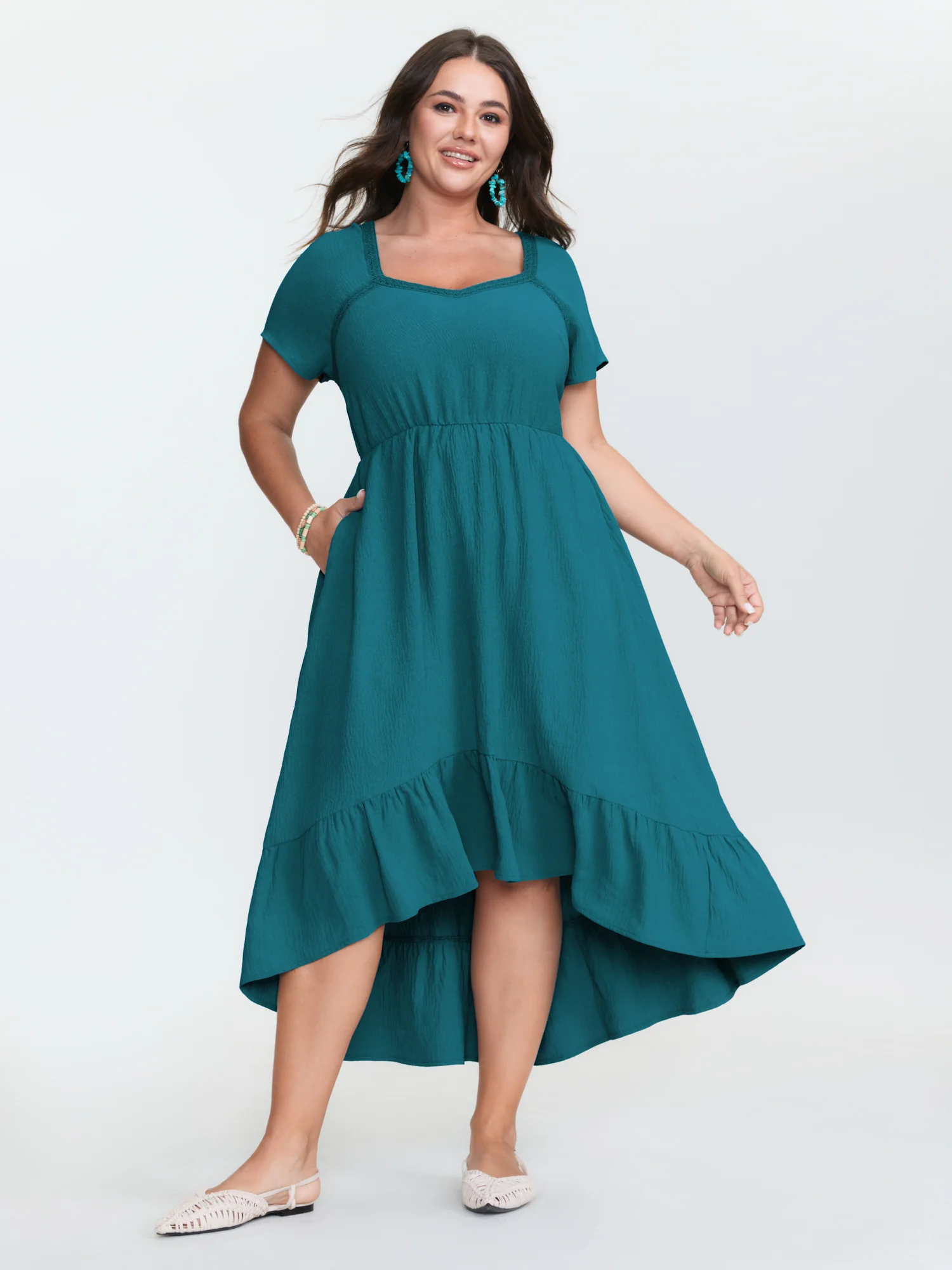 Sweetheart Neckline High Low Hem Midi Dress - Image 2