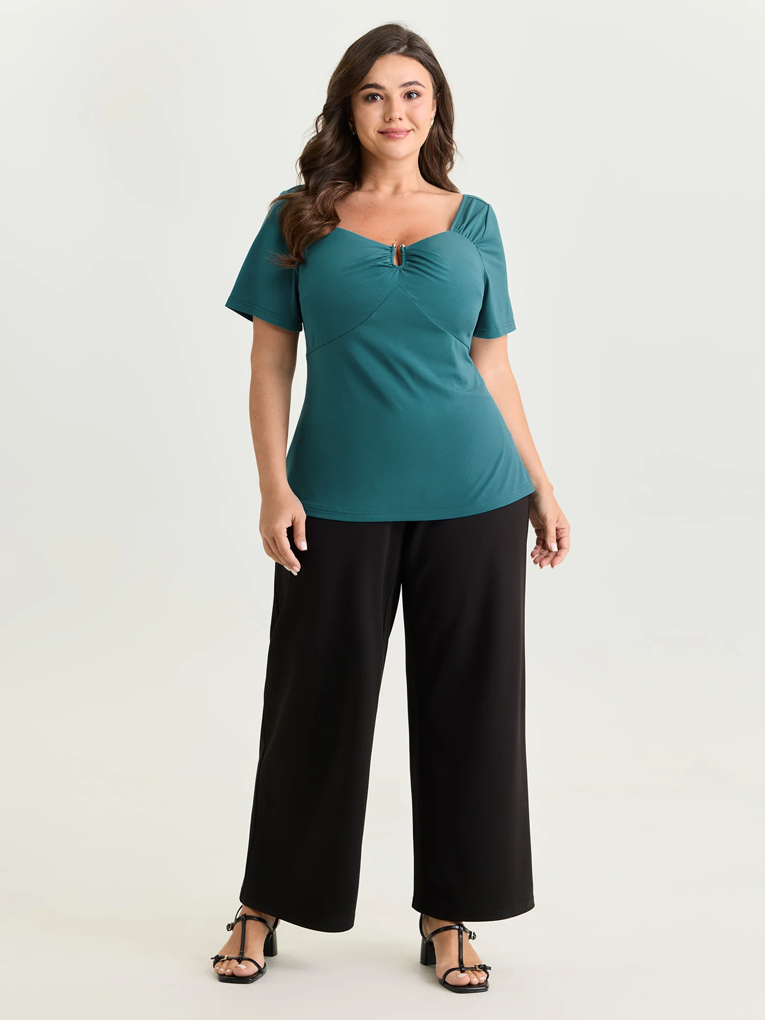 Sweetheart Neckline Metal Loop Fitted Knit Top - Image 3