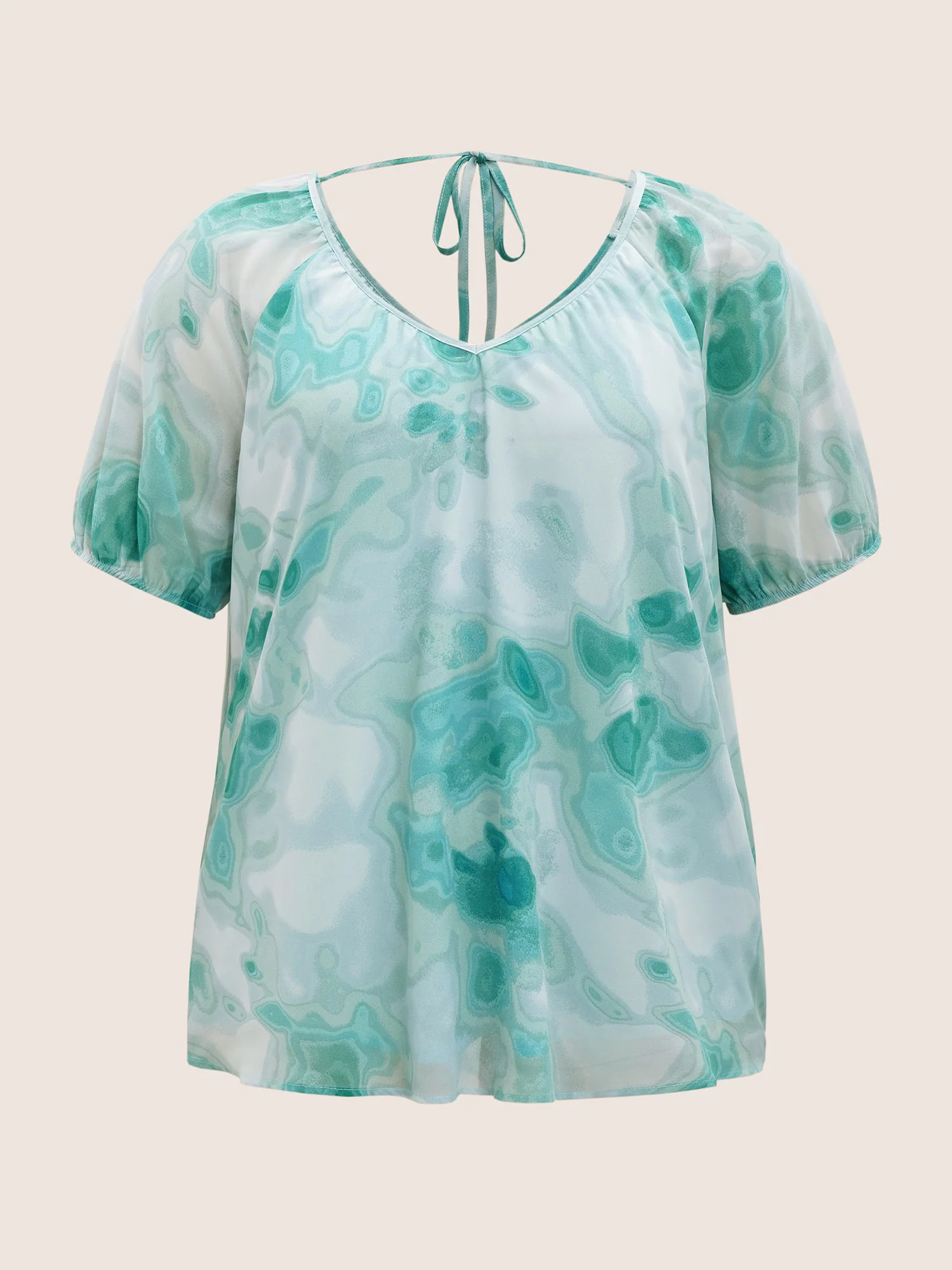 Synthetic Texture Raglan Sleeve Gathered Blouse - Image 8