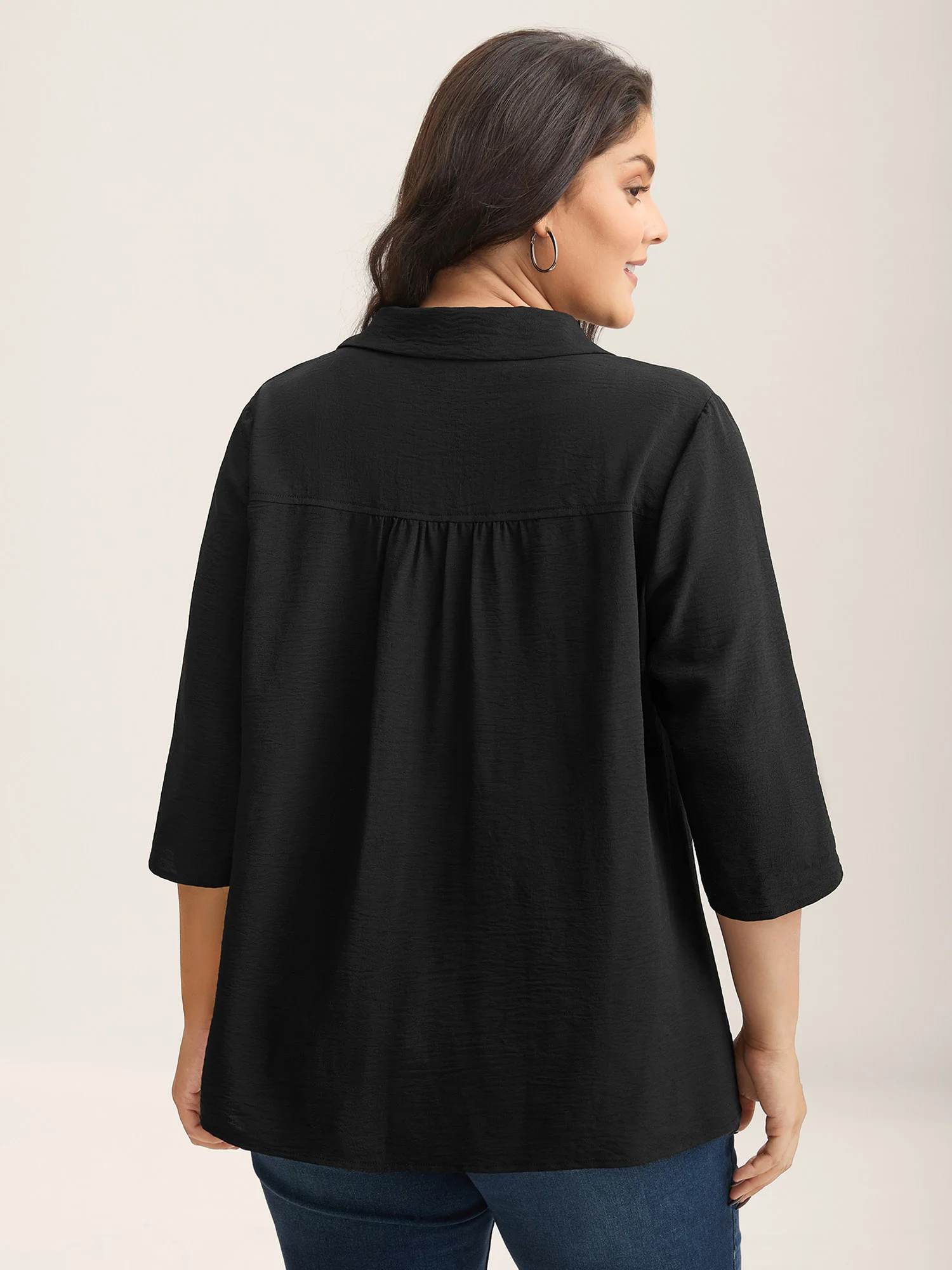Tab Sleeve Blazer Collar Blouse - Image 4