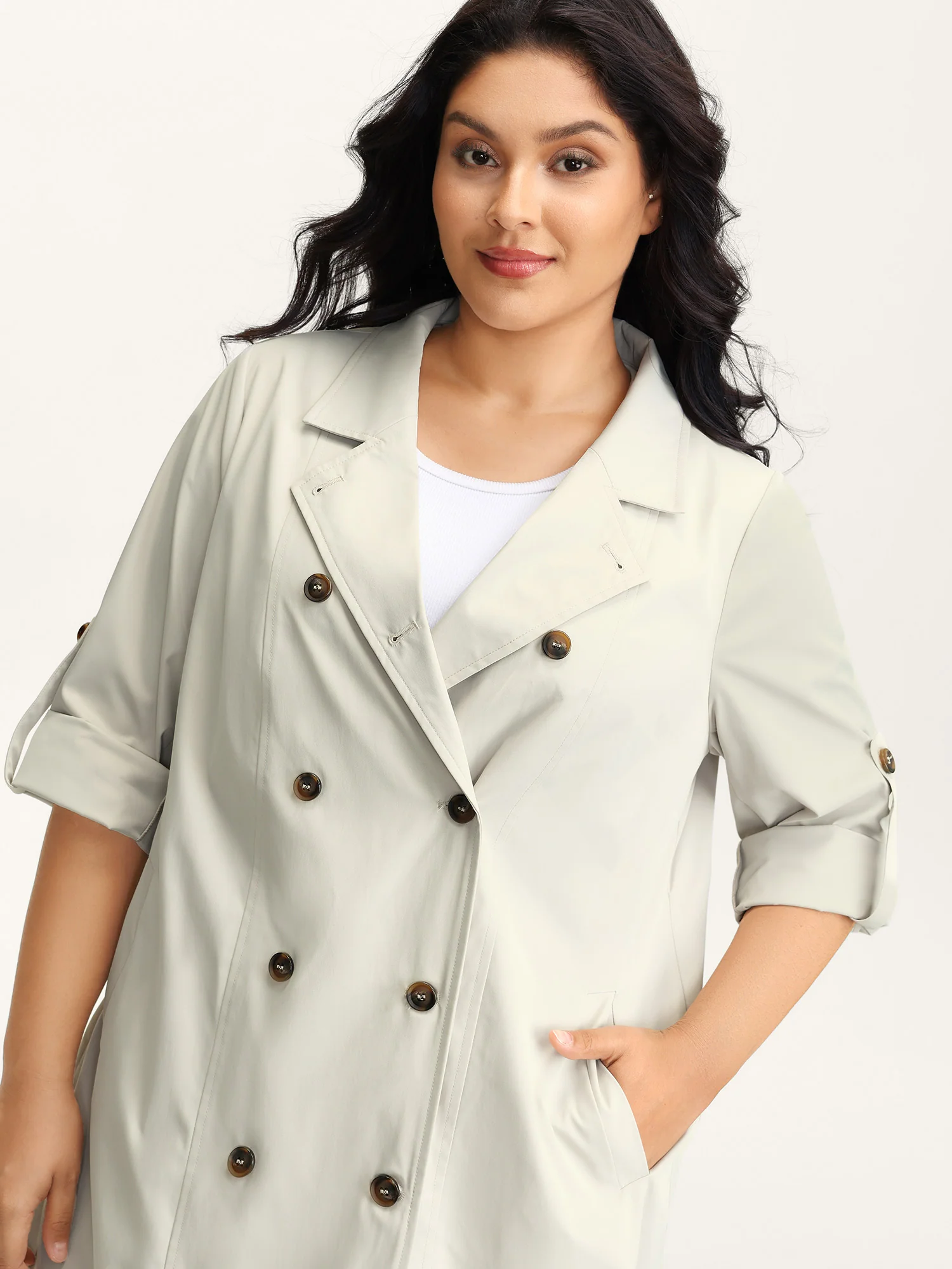 Tab Sleeve Pockets Button Jacket - Image 2