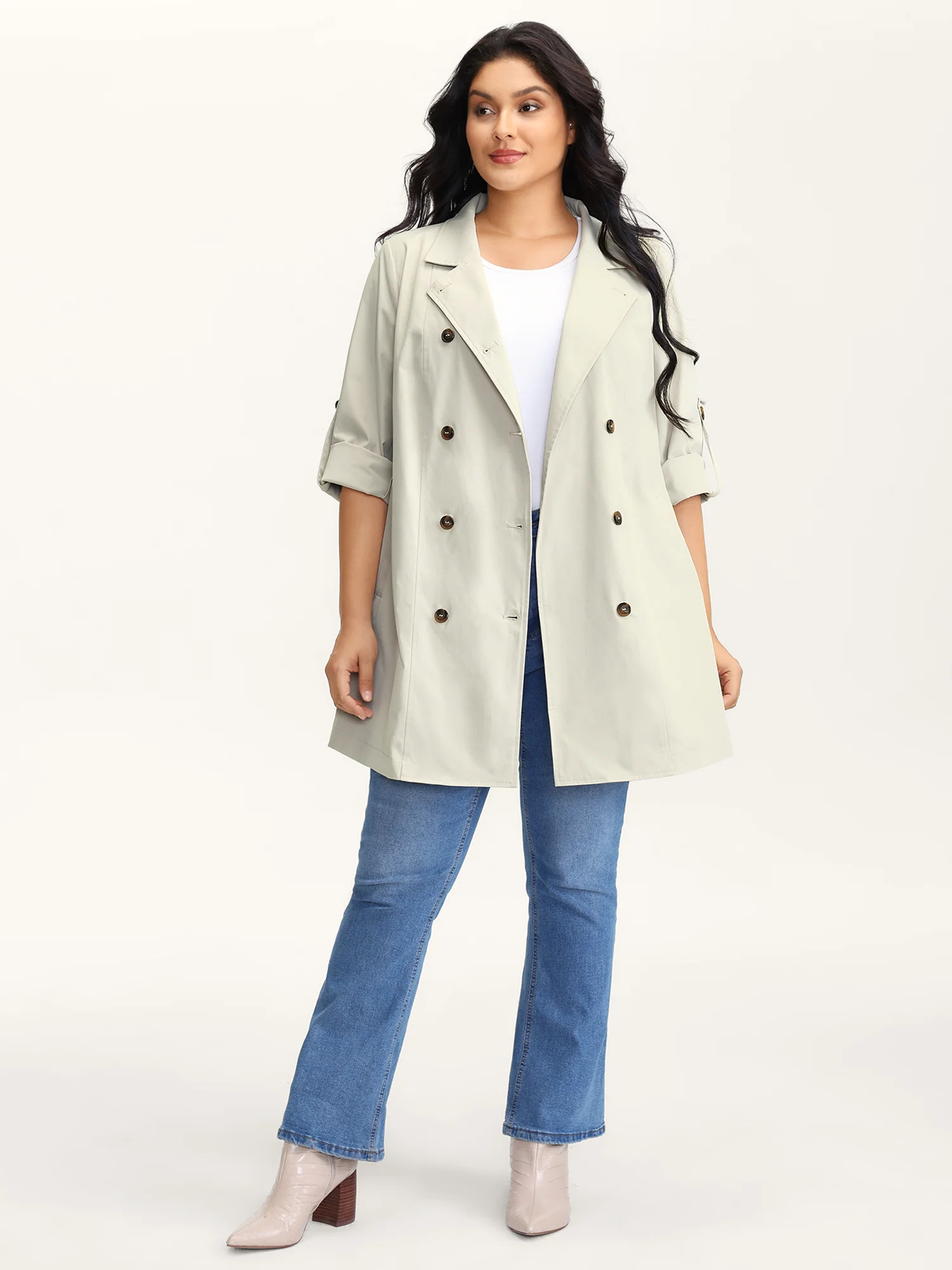 Tab Sleeve Pockets Button Jacket - Image 3