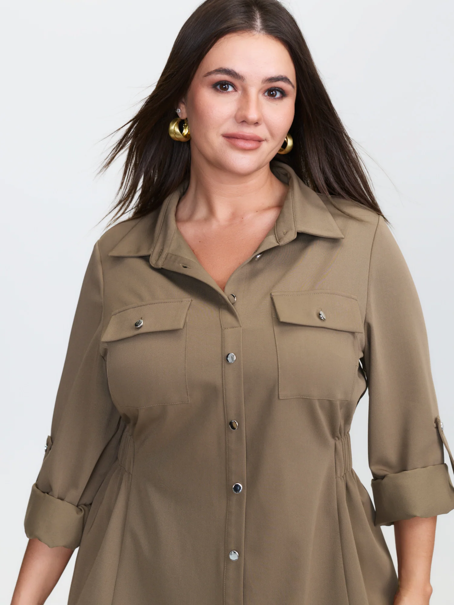 Tab Sleeve Shirred Side Waist Blouse - Image 2