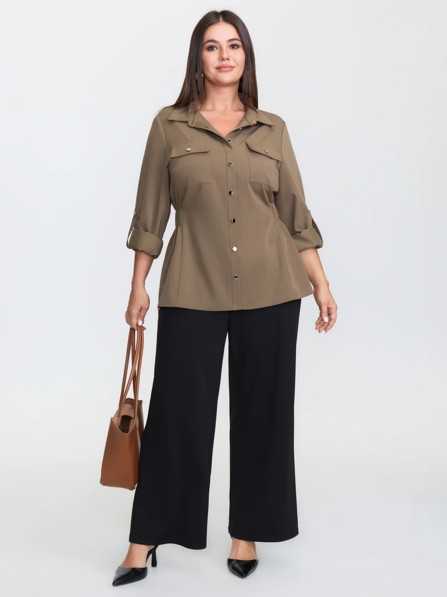 Tab Sleeve Shirred Side Waist Blouse - Image 3