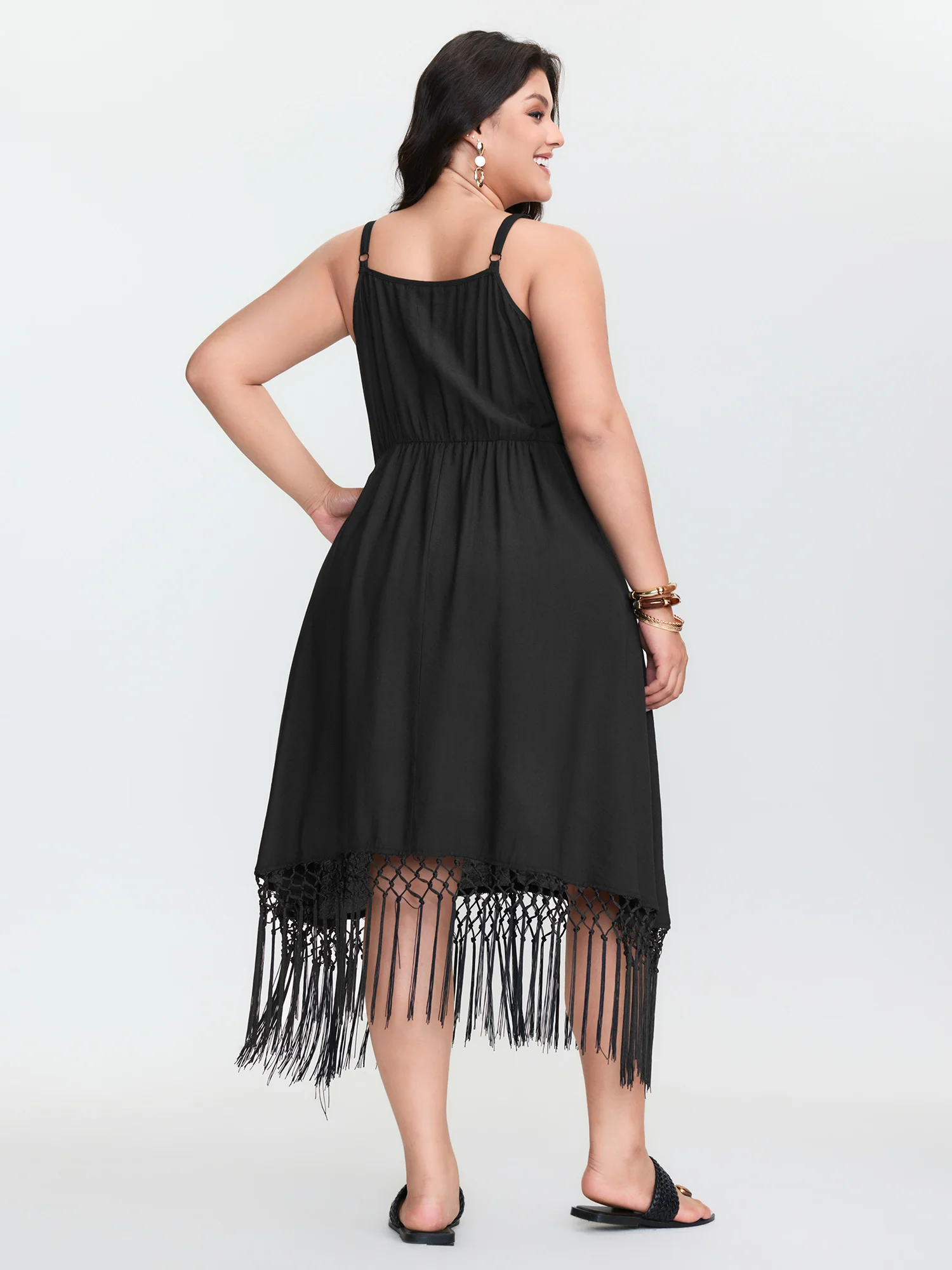 Tassel Hem Neck Tie Mini Dress - Image 4