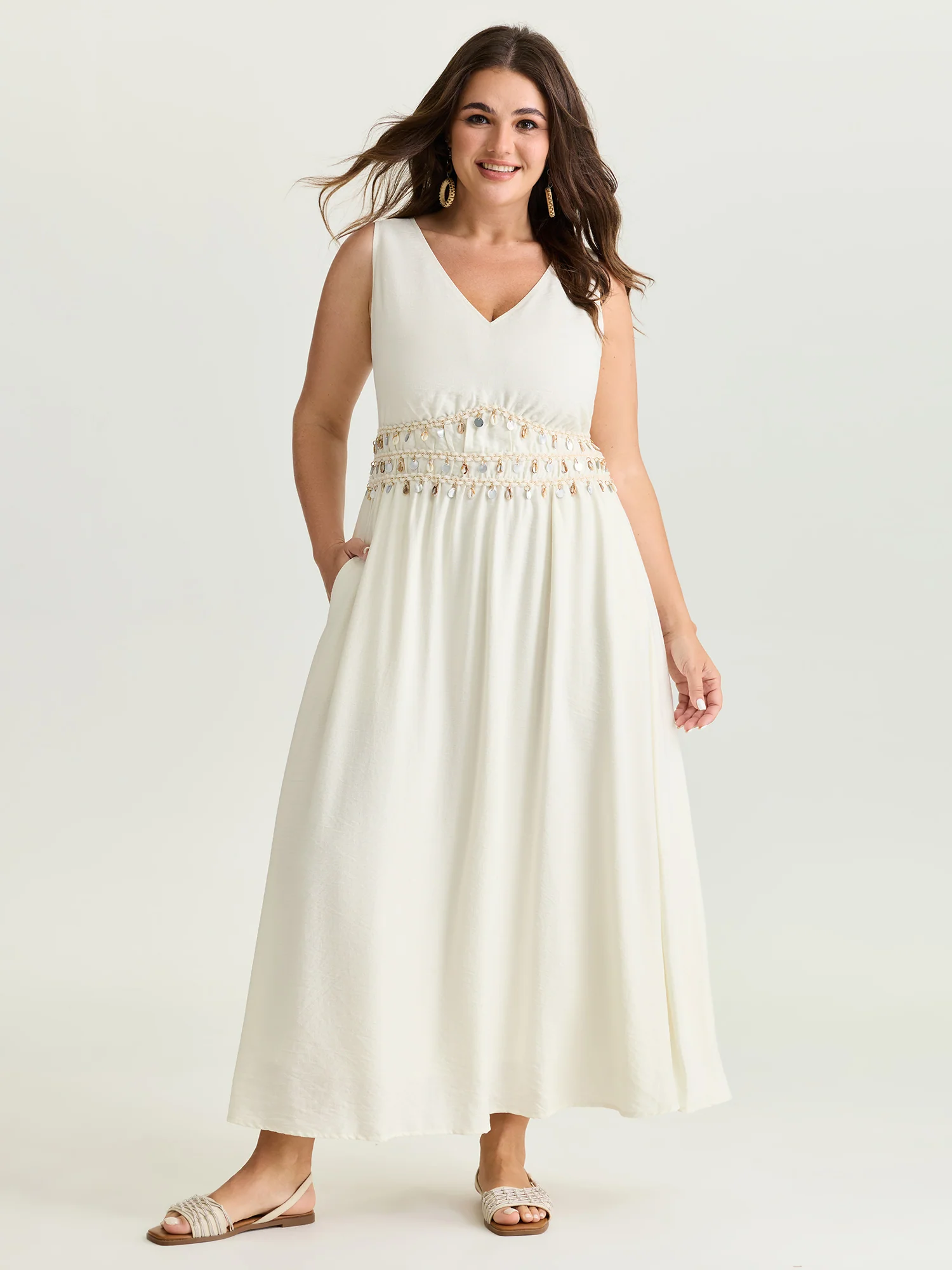 Tassels Cinched-Waist V-Neck Maxi Dress - Image 3