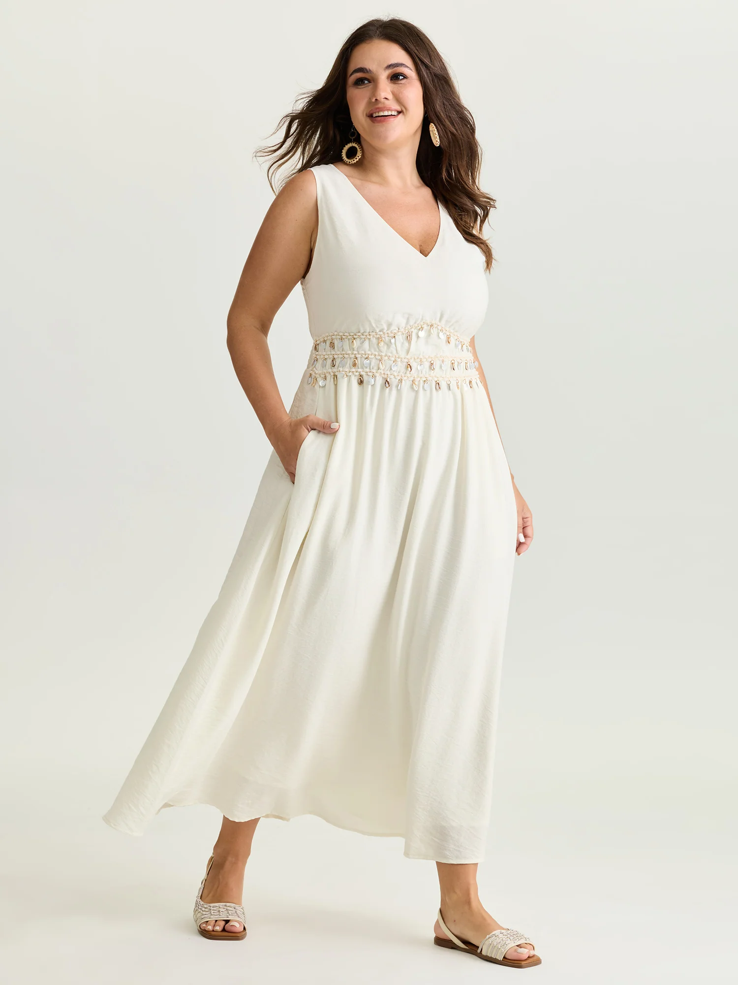 Tassels Cinched-Waist V-Neck Maxi Dress - Image 4