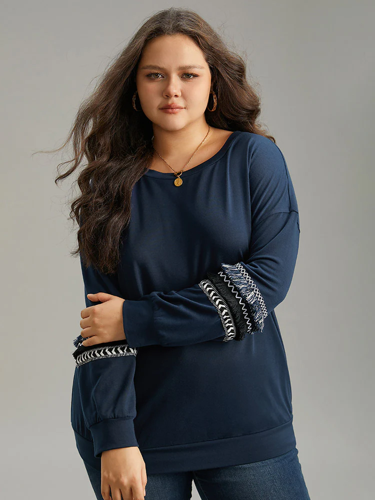 Tassels Trim Layered Patchwork Sweatshirt - Image 2
