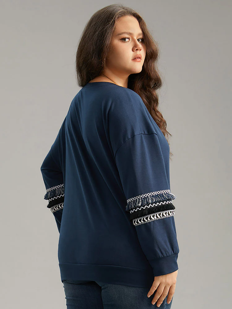 Tassels Trim Layered Patchwork Sweatshirt - Image 3