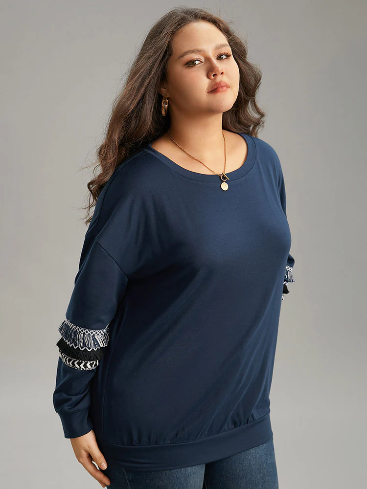 Tassels Trim Layered Patchwork Sweatshirt - Image 4