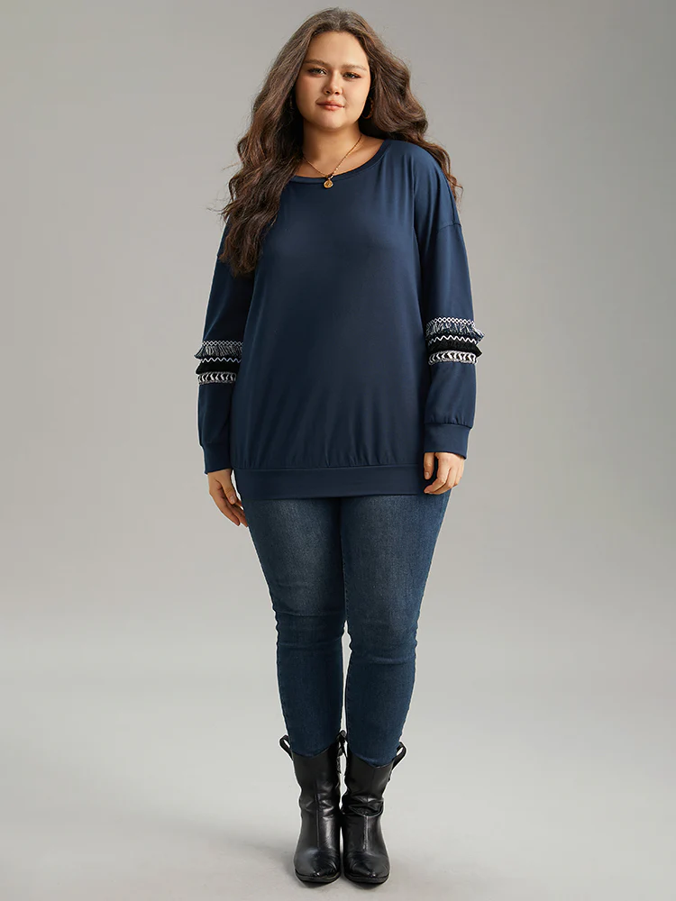 Tassels Trim Layered Patchwork Sweatshirt - Image 5