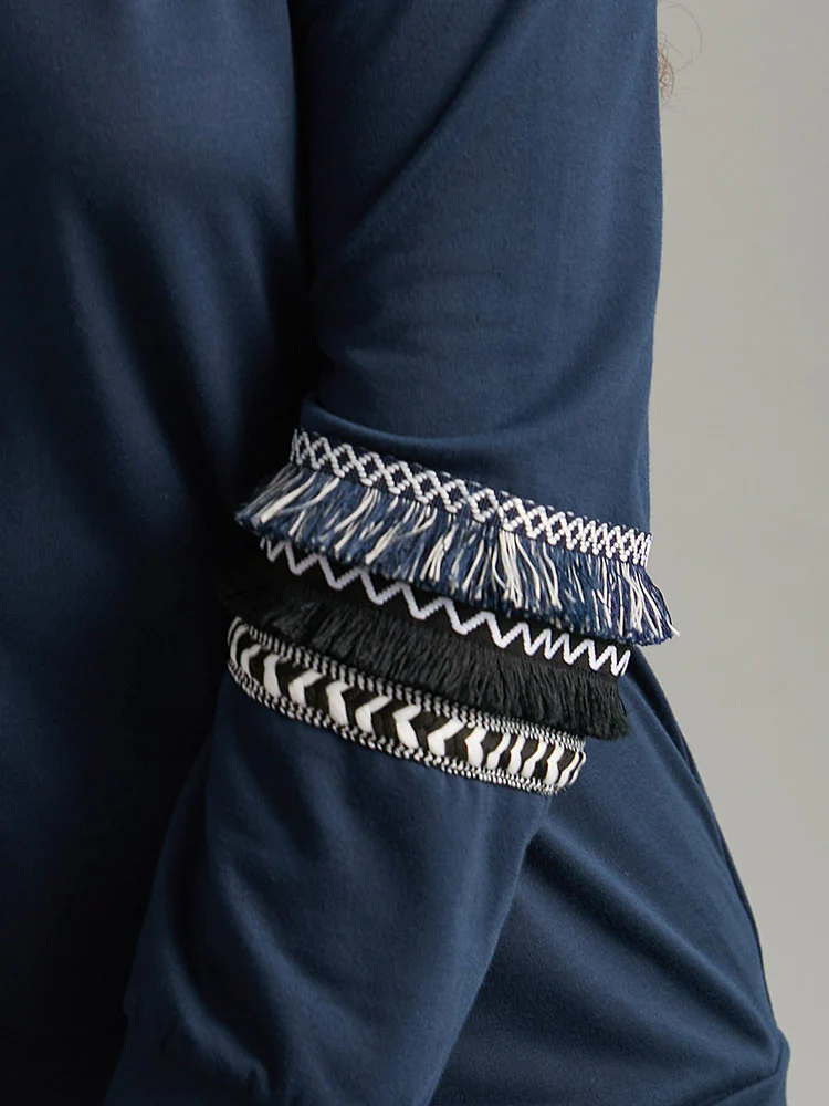 Tassels Trim Layered Patchwork Sweatshirt - Image 6