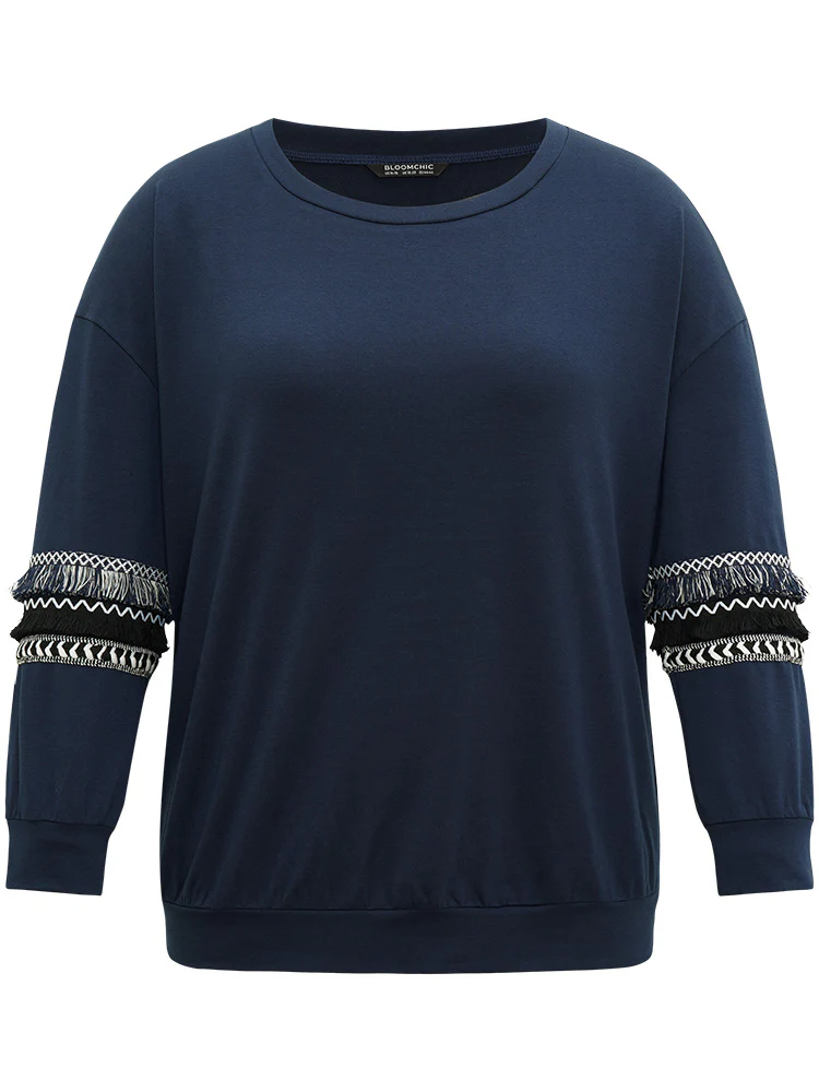 Tassels Trim Layered Patchwork Sweatshirt - Image 7