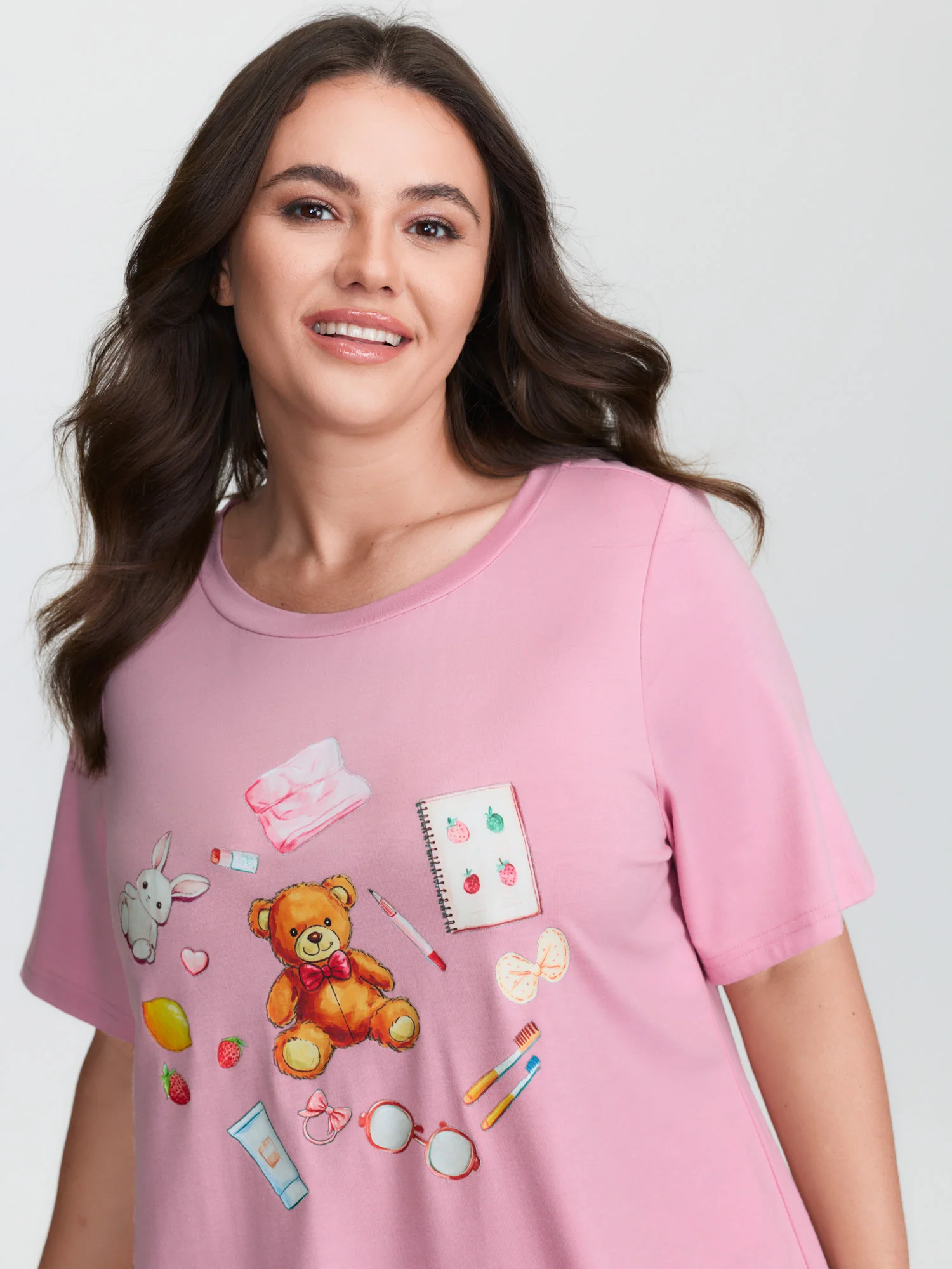Teddy Bear Graphic Pattern Lounge Top