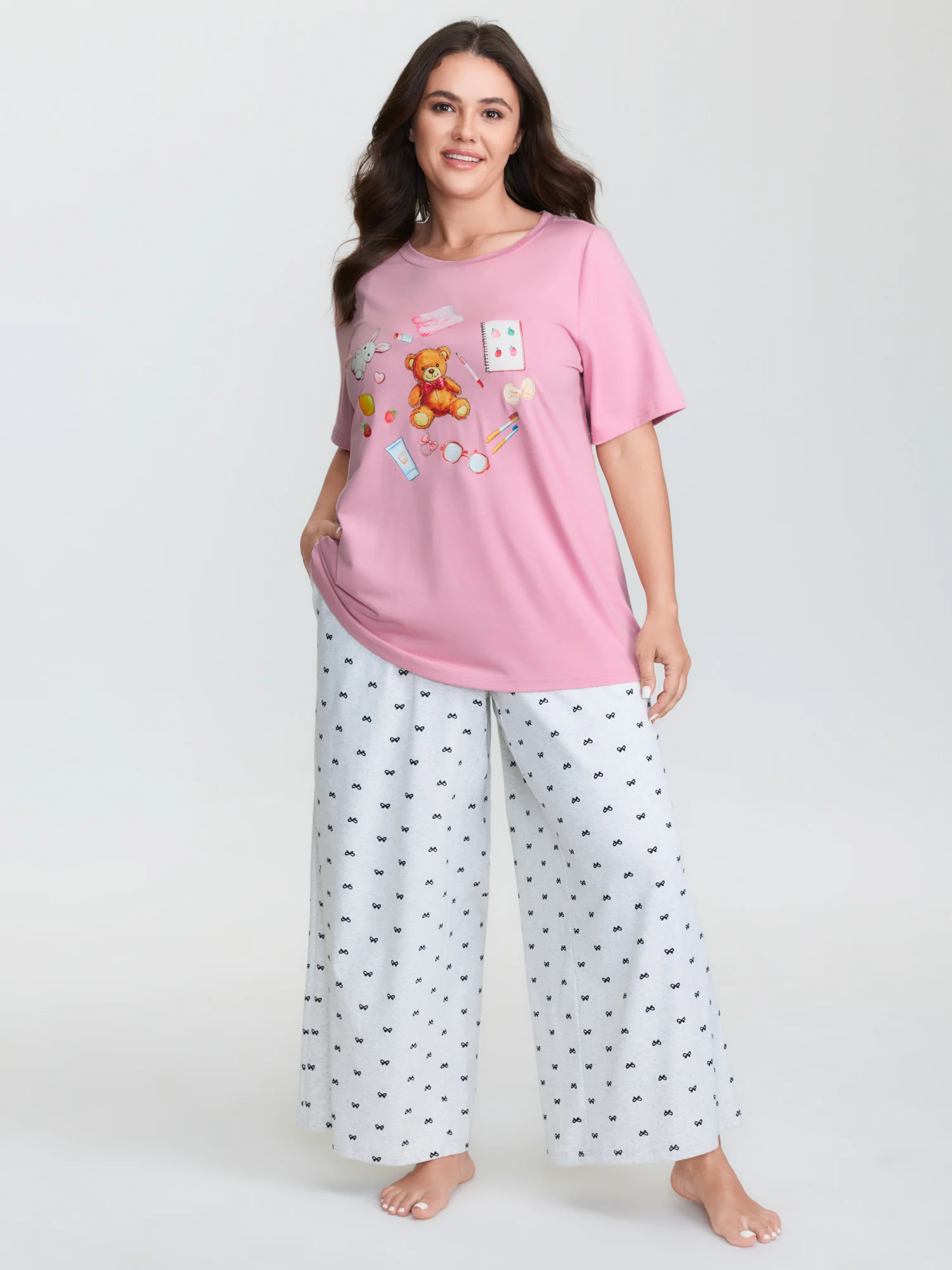 Teddy Bear Graphic Pattern Lounge Top - Image 2
