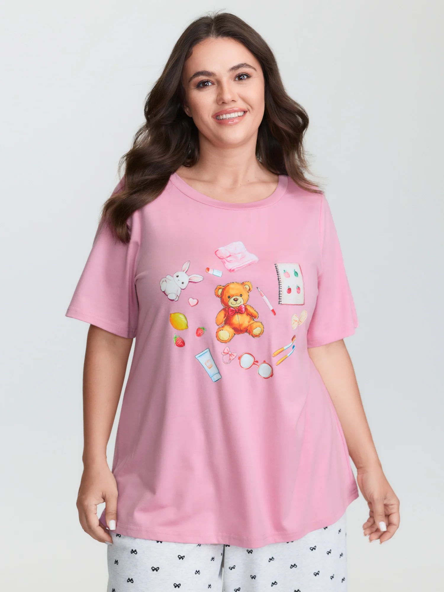 Teddy Bear Graphic Pattern Lounge Top - Image 3