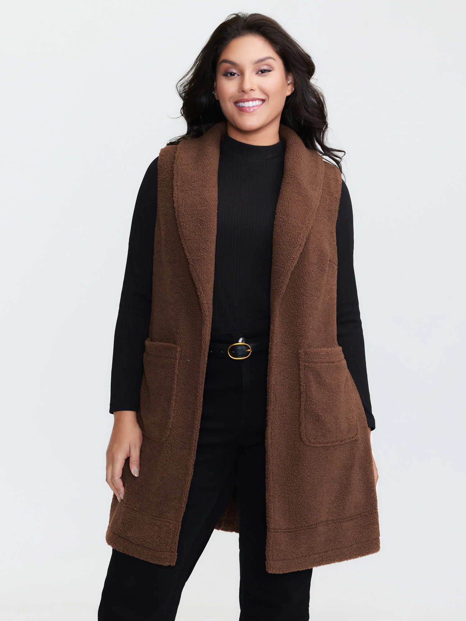 Teddy Fleece Lapel Sleeveless Vest - Image 2