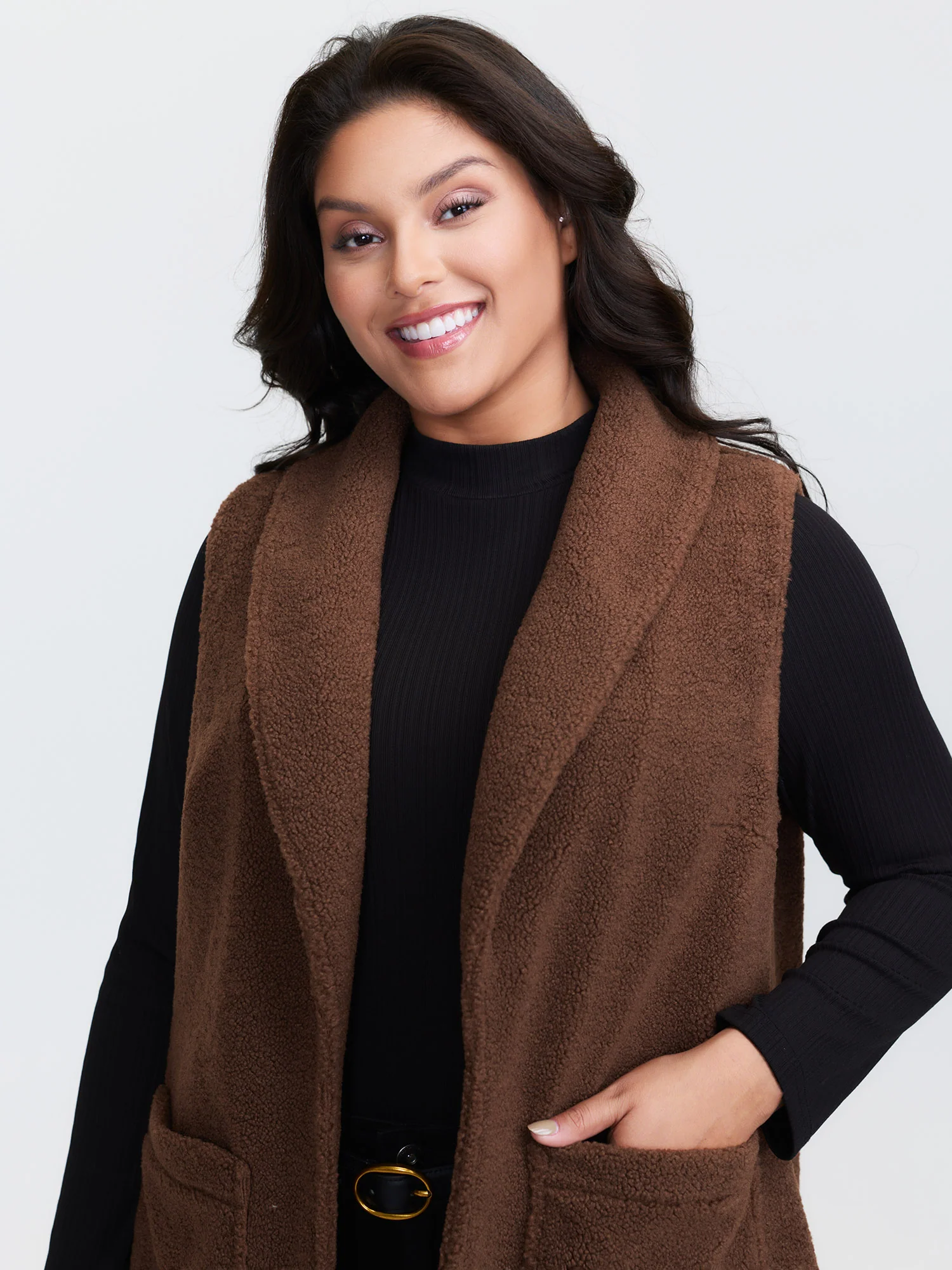 Teddy Fleece Lapel Sleeveless Vest - Image 3