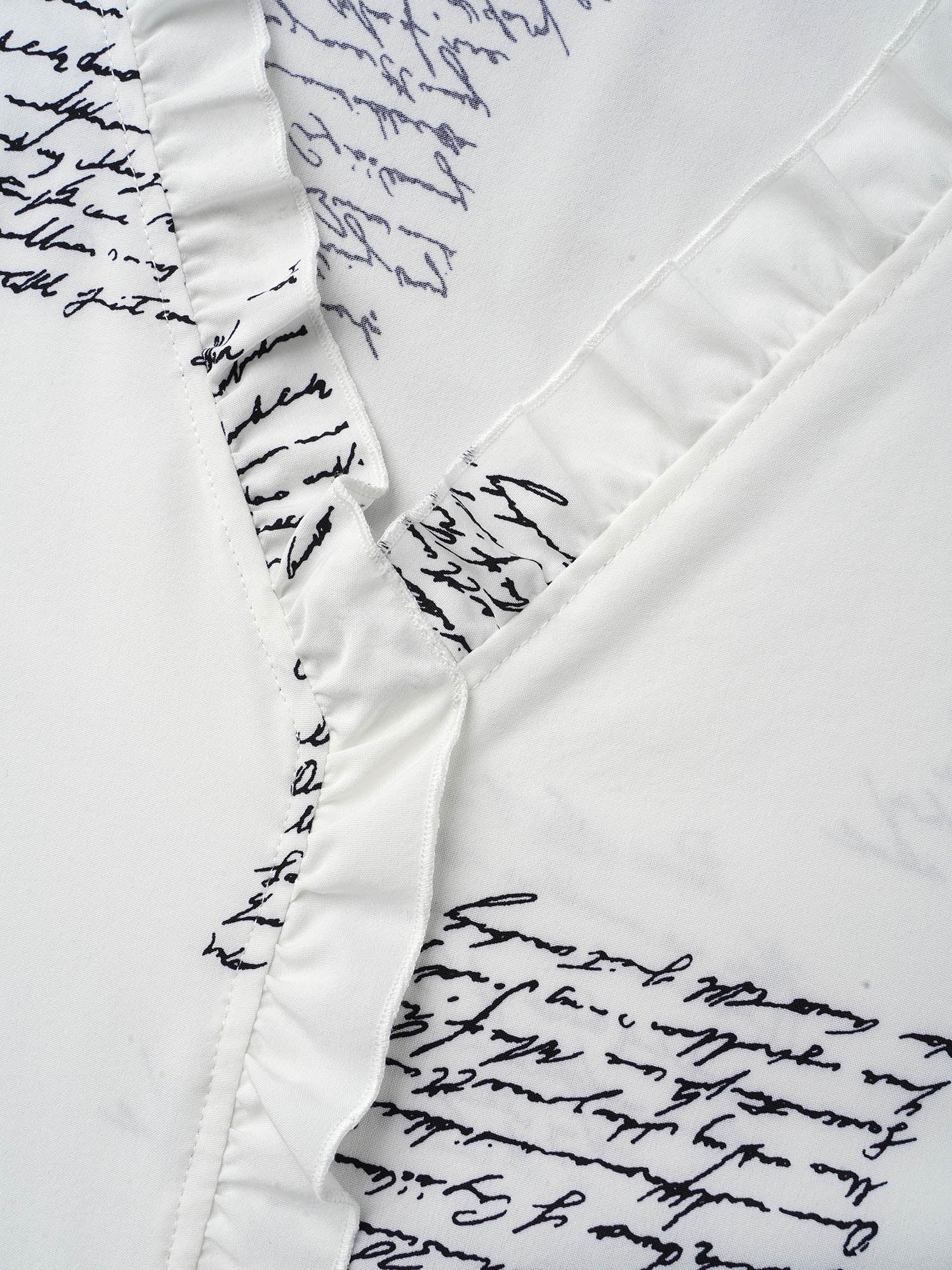 Text Pattern Ruffled Lantern Sleeve Blouse - Image 5