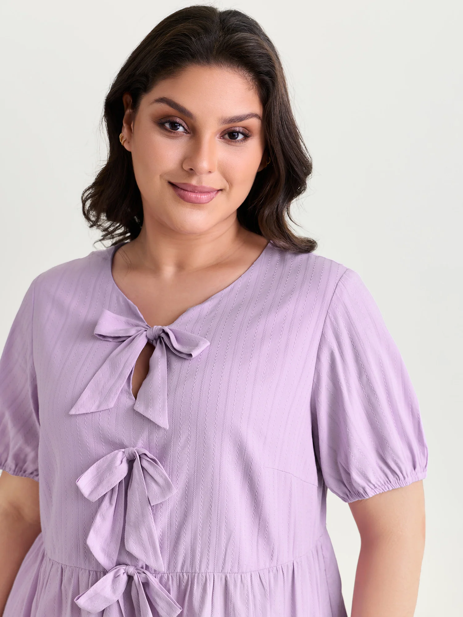 Texture Bow-Front Detail Plain Blouse - Image 2