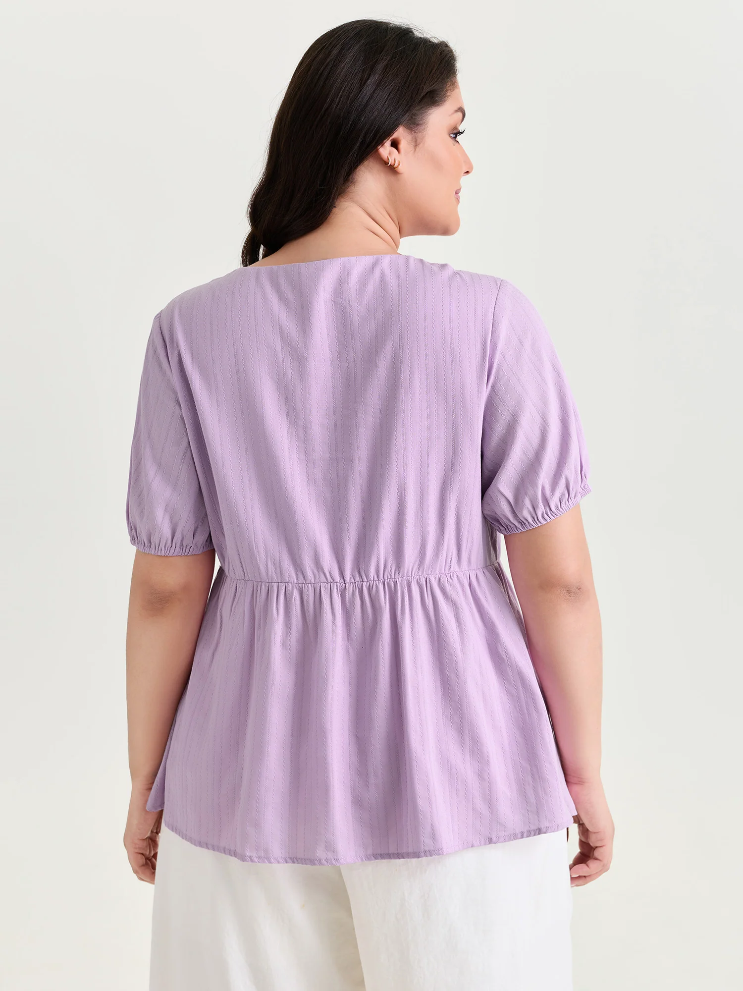 Texture Bow-Front Detail Plain Blouse - Image 4
