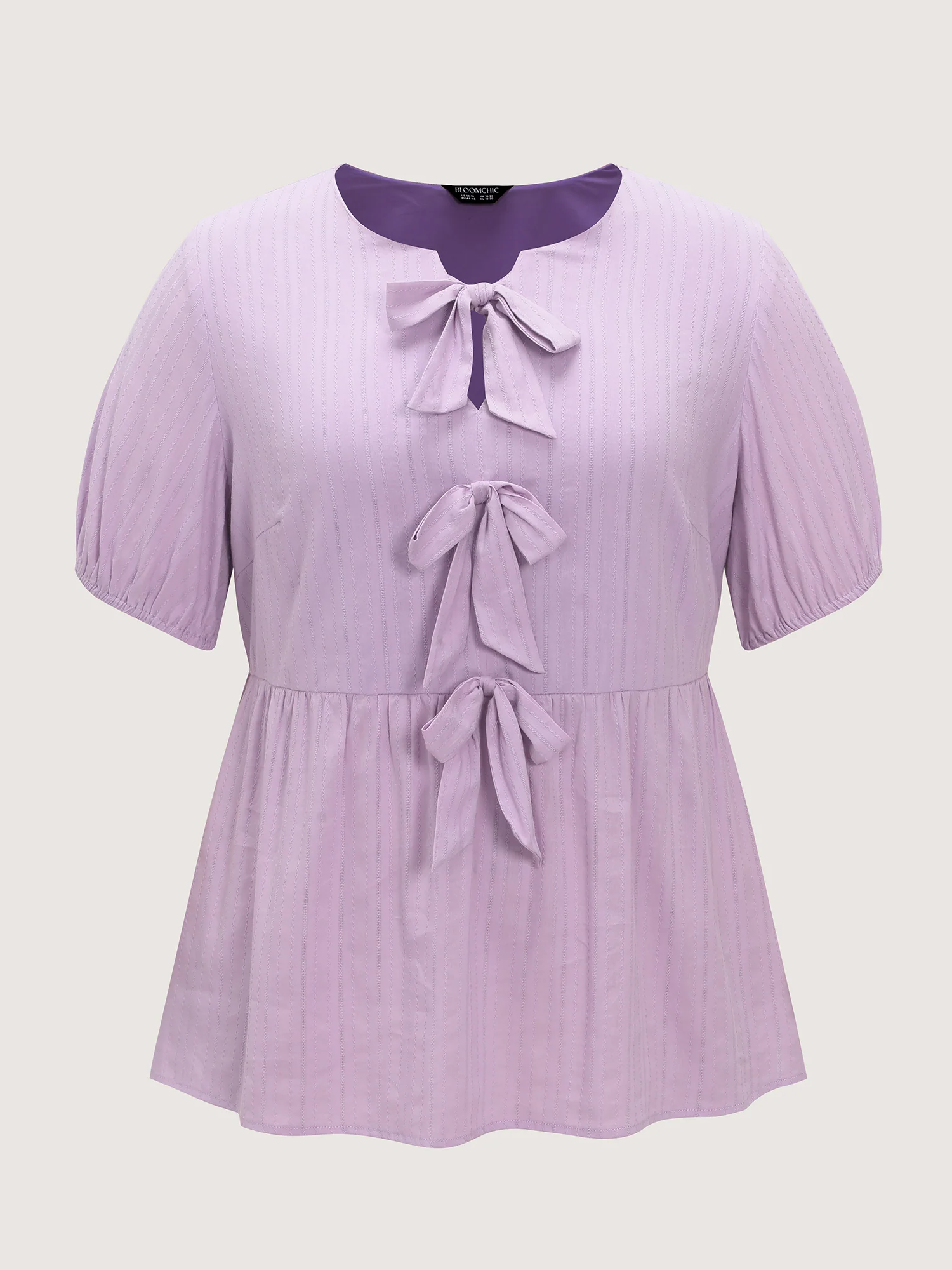 Texture Bow-Front Detail Plain Blouse - Image 7