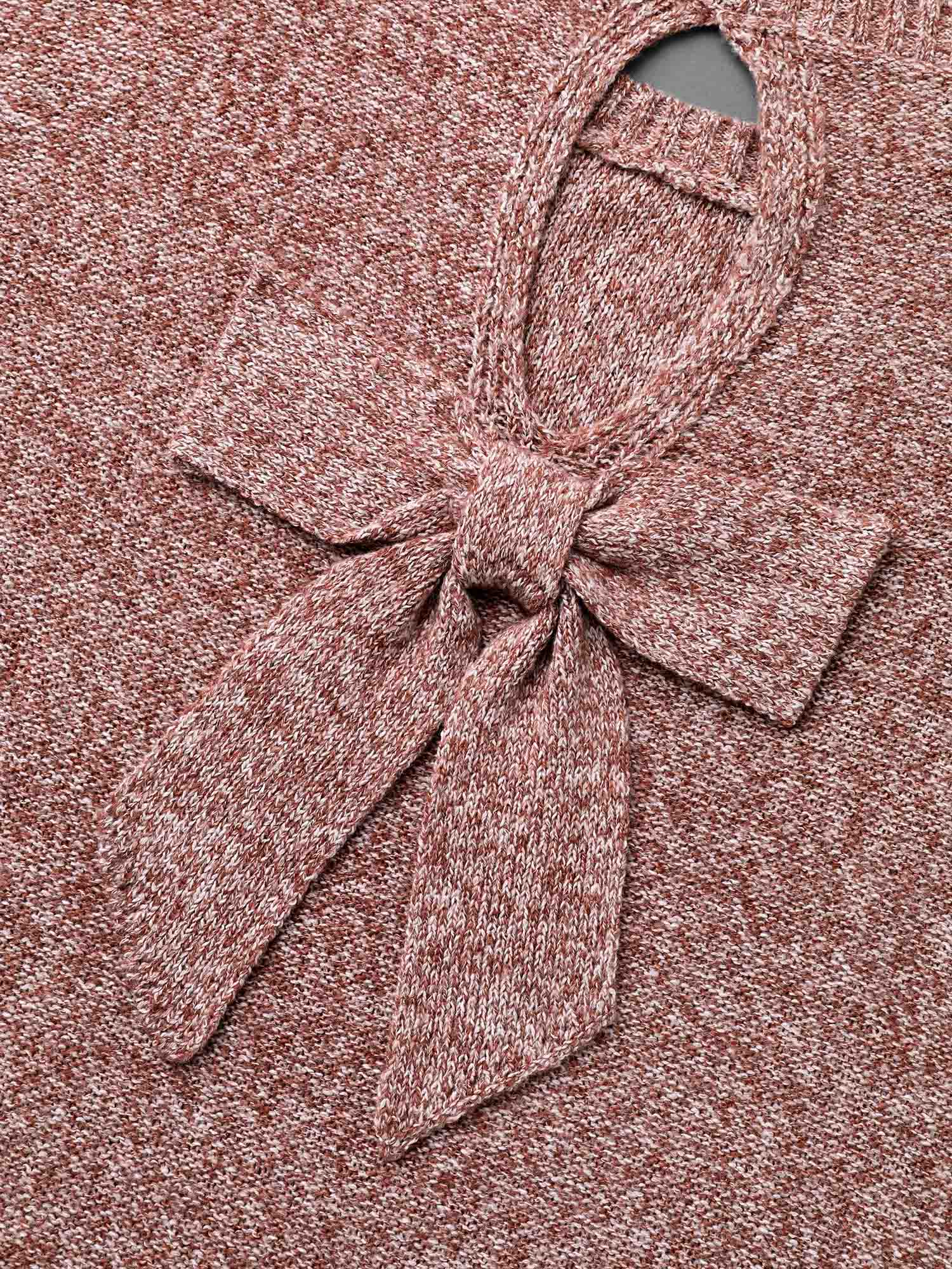 Texture Bowknot Cut Out Slit Hem Pullover - Image 10