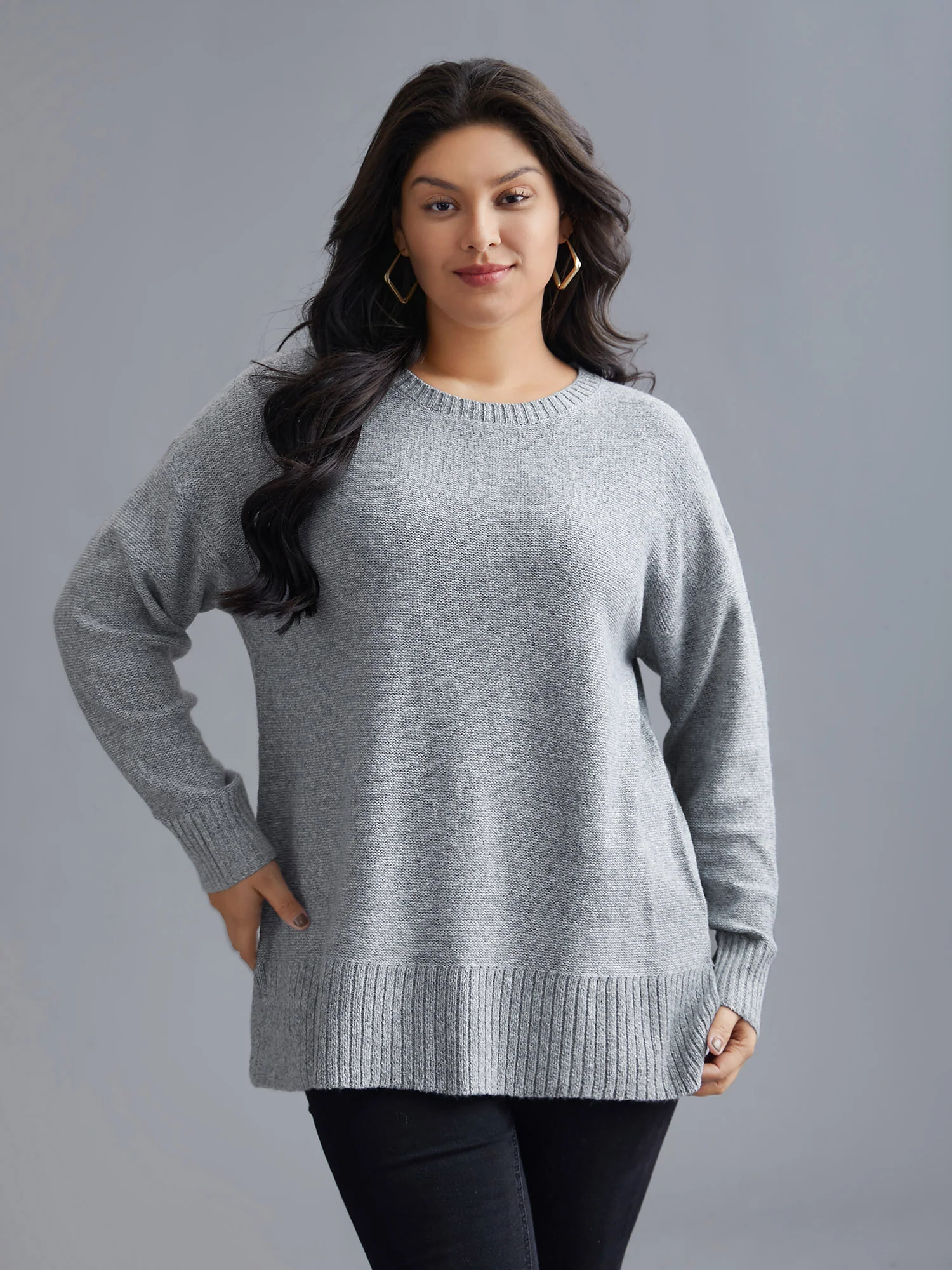 Texture Bowknot Cut Out Slit Hem Pullover - Image 13