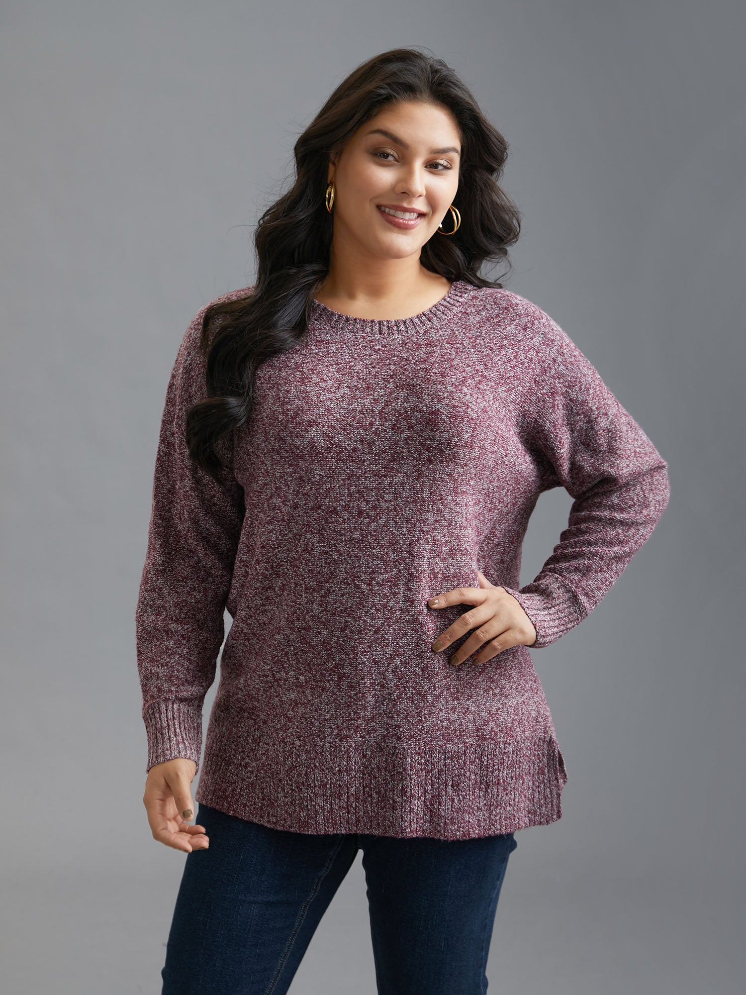 Texture Bowknot Cut Out Slit Hem Pullover - Image 2