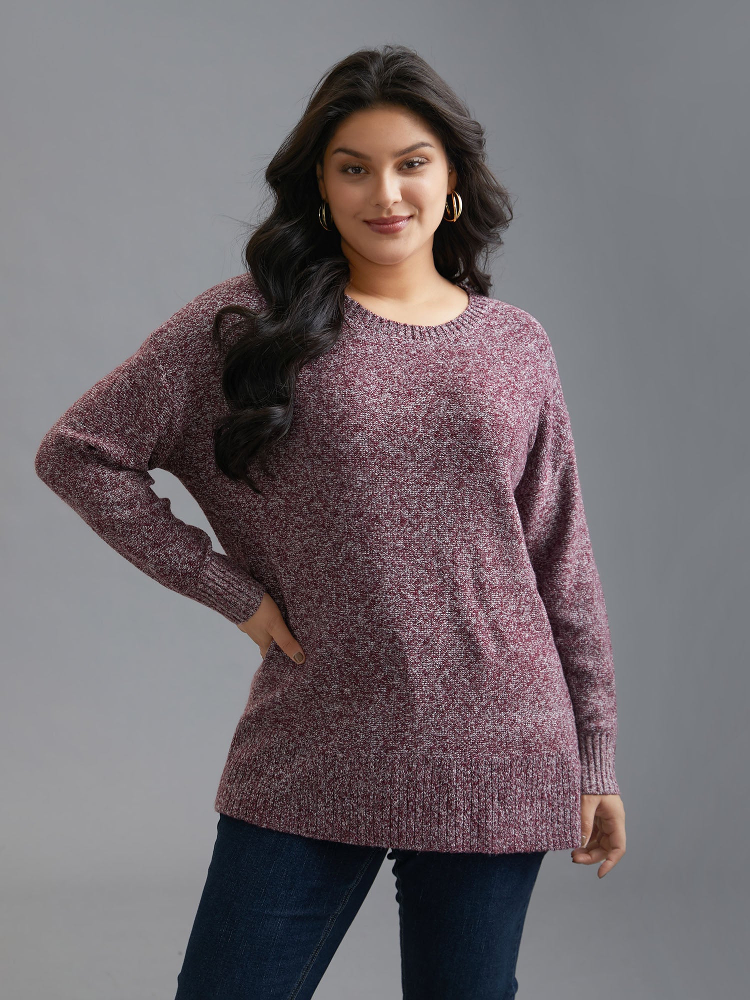 Texture Bowknot Cut Out Slit Hem Pullover - Image 3