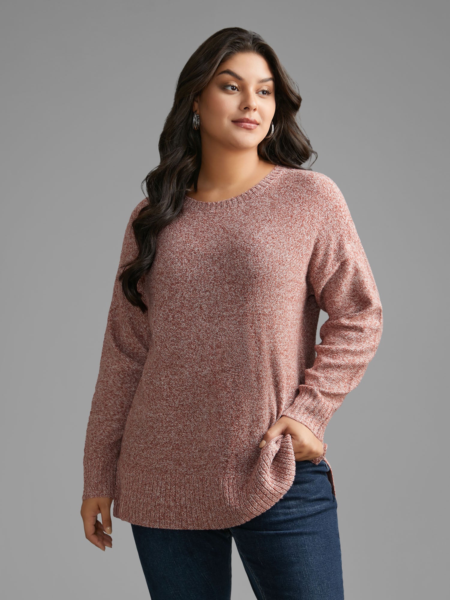 Texture Bowknot Cut Out Slit Hem Pullover - Image 6