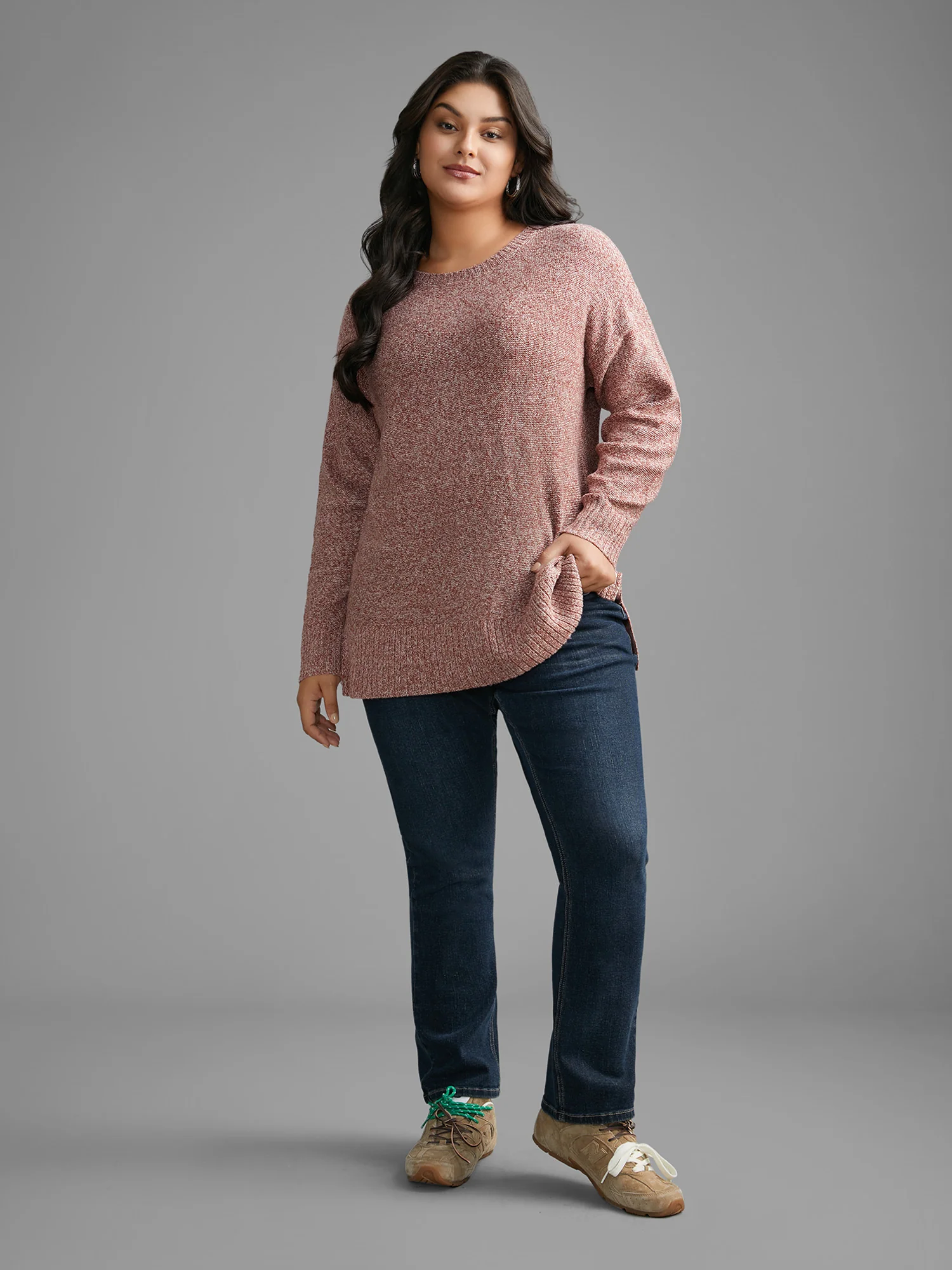 Texture Bowknot Cut Out Slit Hem Pullover - Image 7