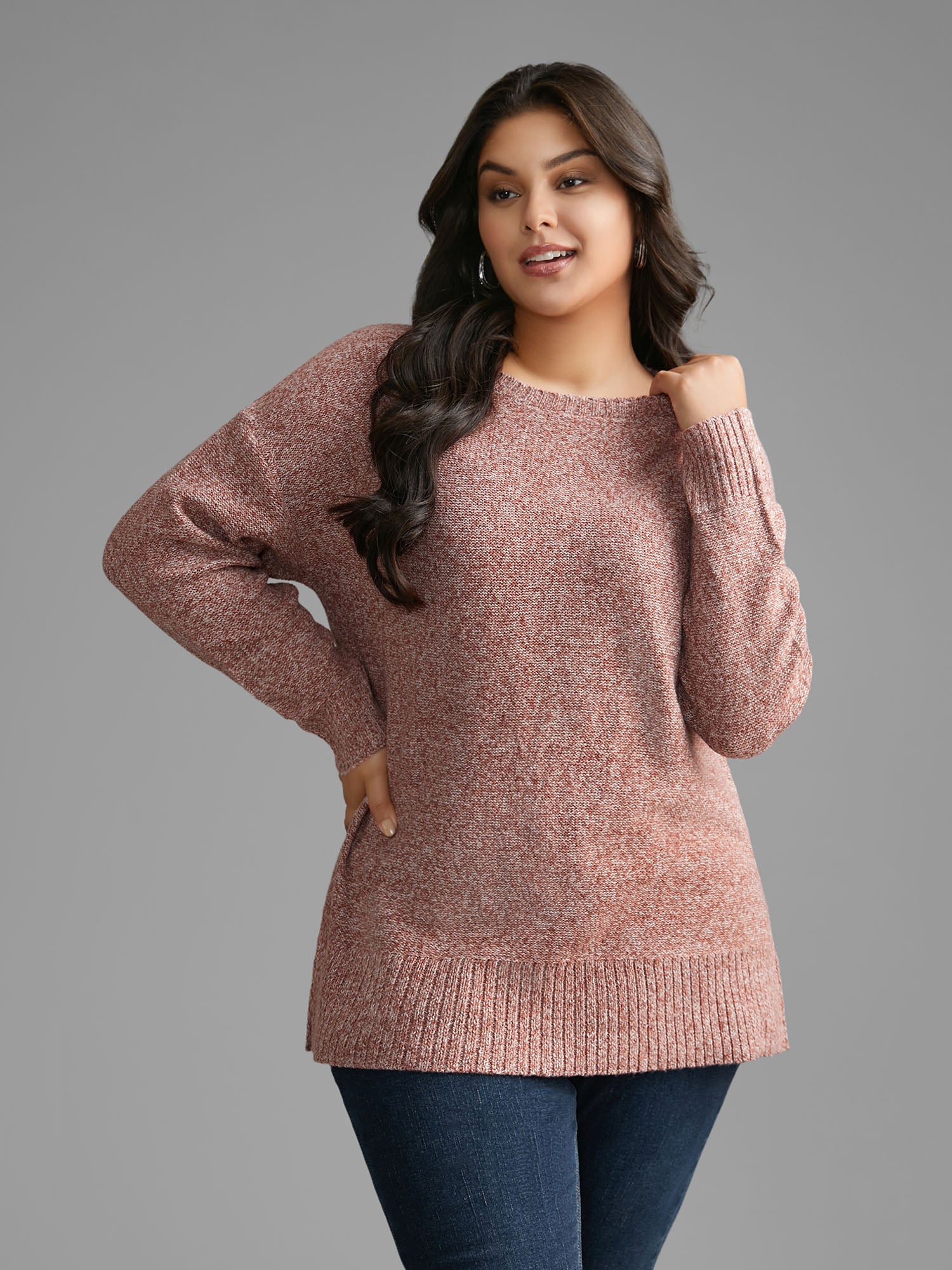 Texture Bowknot Cut Out Slit Hem Pullover - Image 8