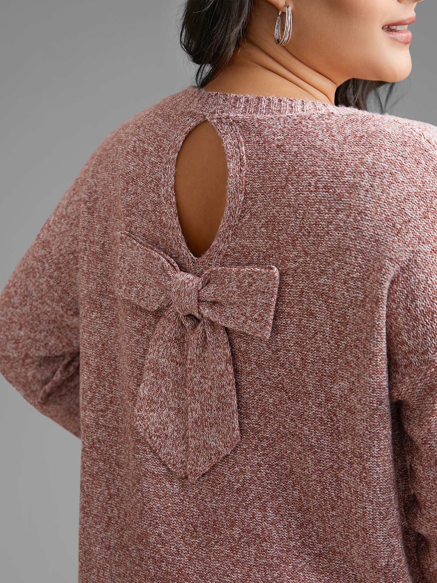 Texture Bowknot Cut Out Slit Hem Pullover - Image 9