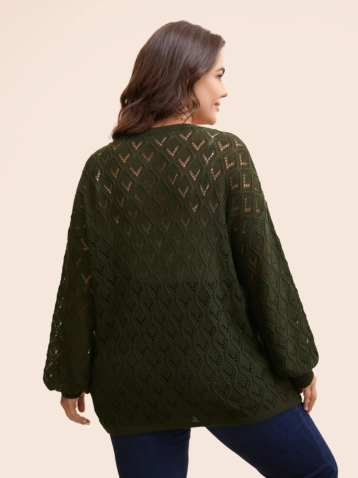 Texture Button Up Hollow Out Cardigan - Image 2
