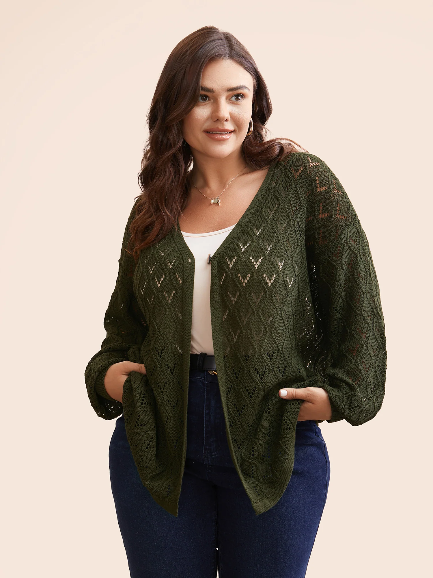 Texture Button Up Hollow Out Cardigan - Image 3
