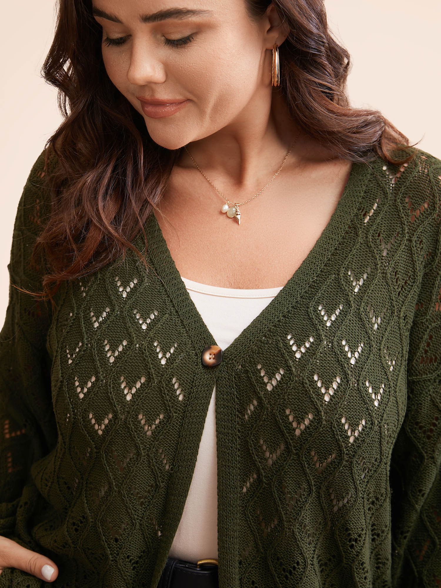 Texture Button Up Hollow Out Cardigan - Image 5