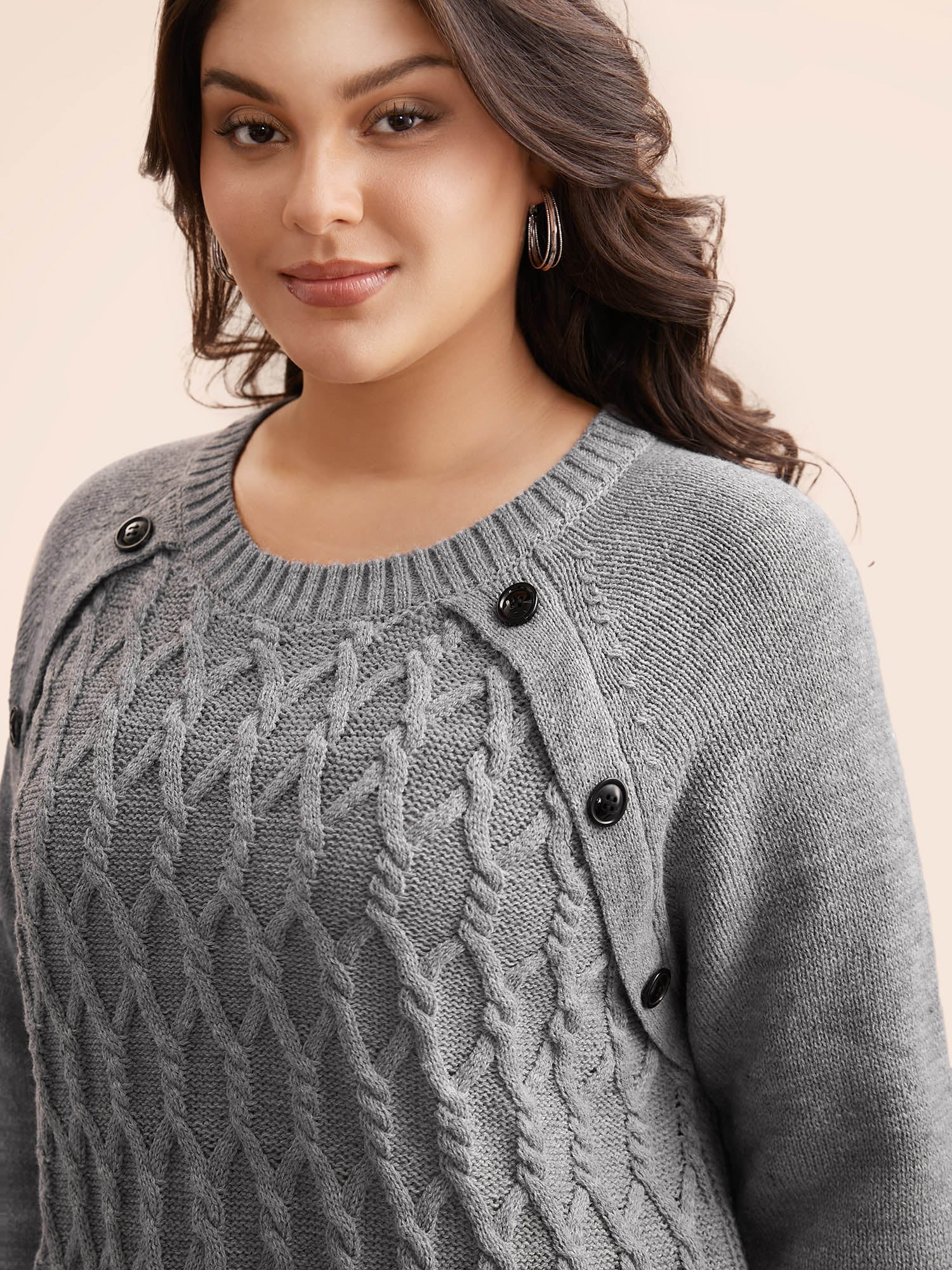 Texture Cable Knit Button Detail Pullover - Image 5