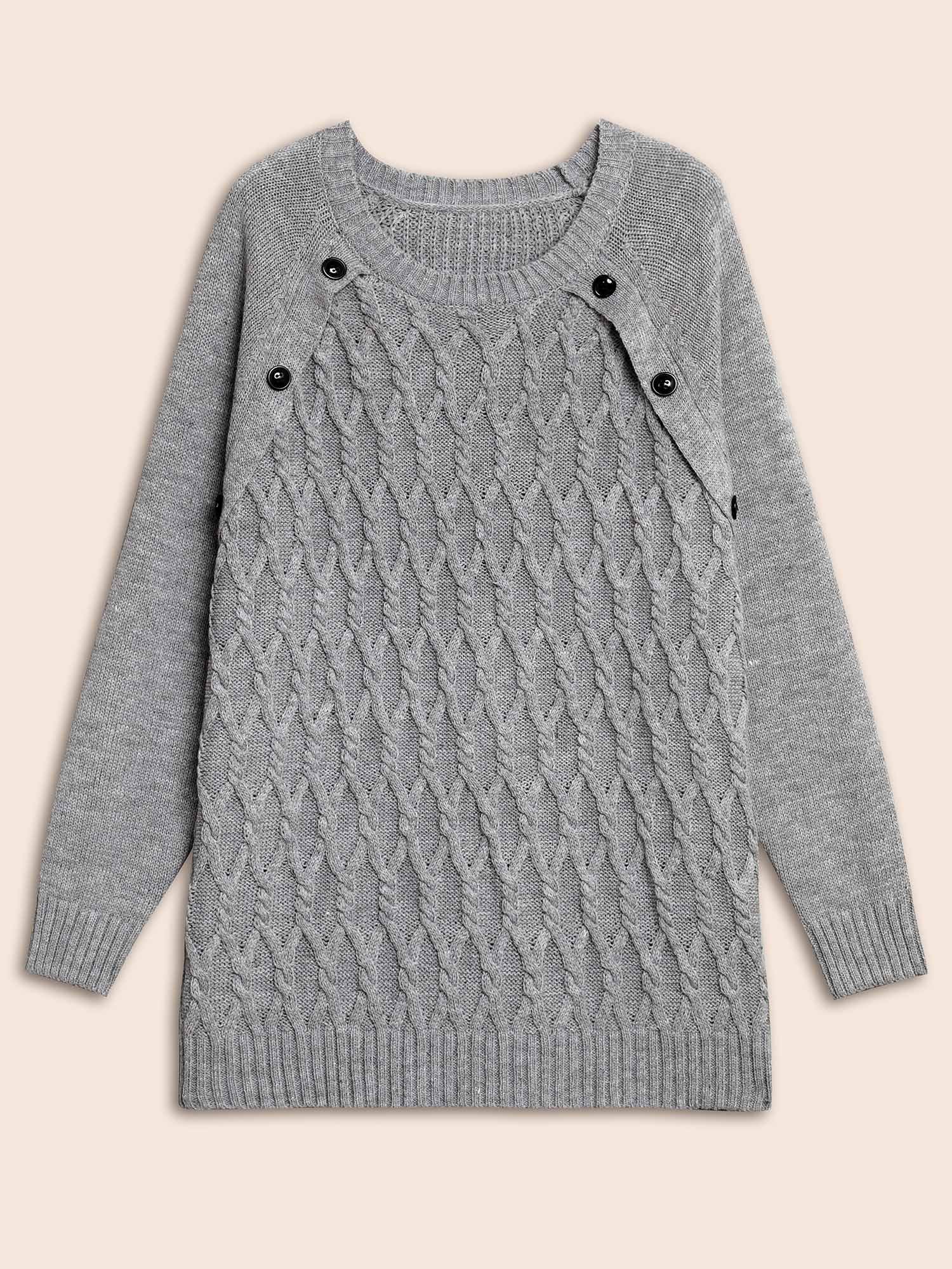 Texture Cable Knit Button Detail Pullover - Image 8