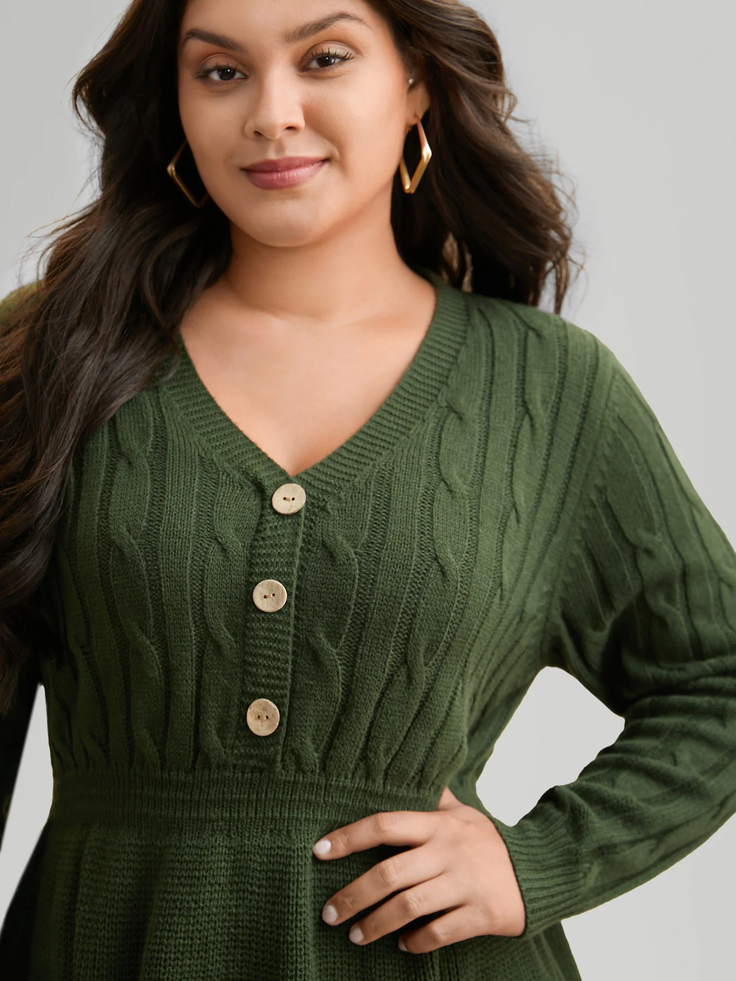 Texture Cable Knit Button Detail Pullover - Image 3