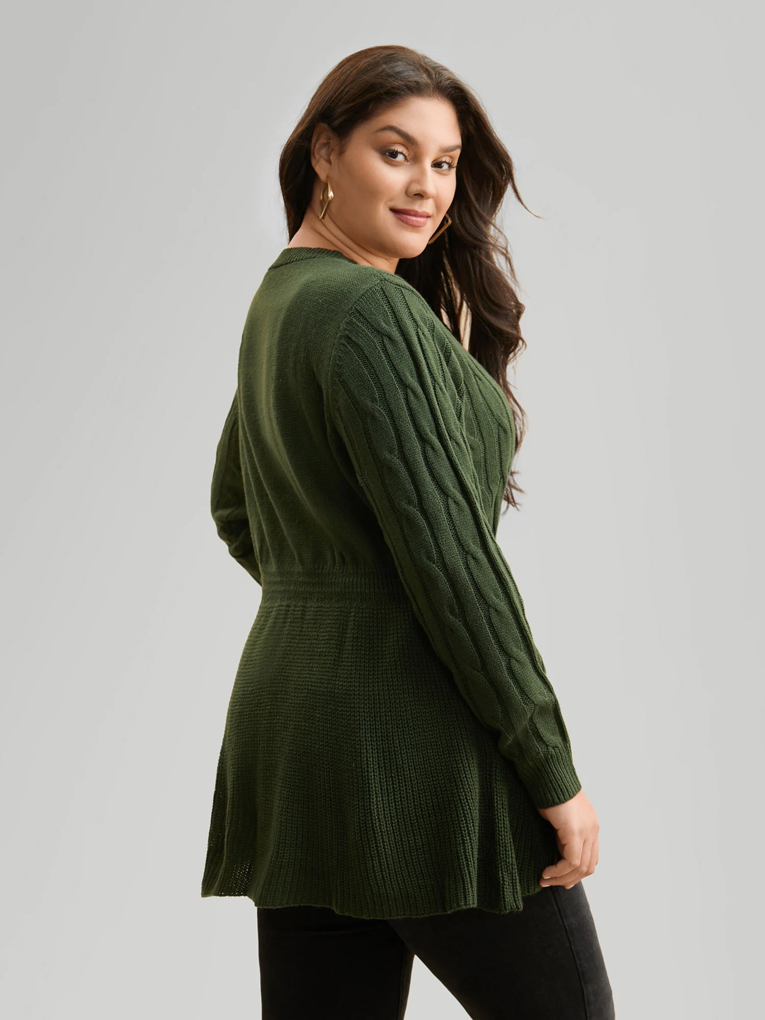 Texture Cable Knit Button Detail Pullover - Image 4