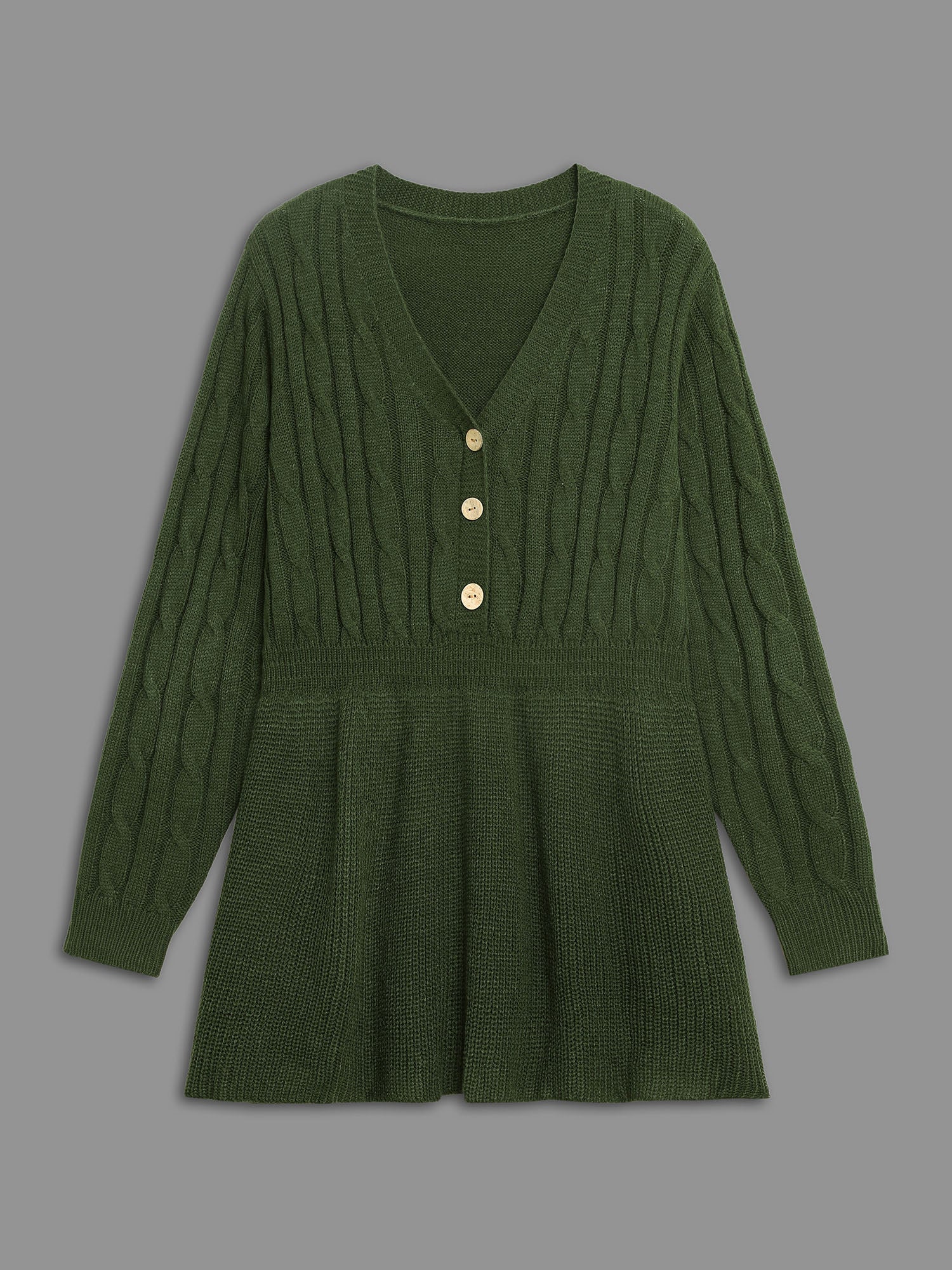 Texture Cable Knit Button Detail Pullover - Image 7