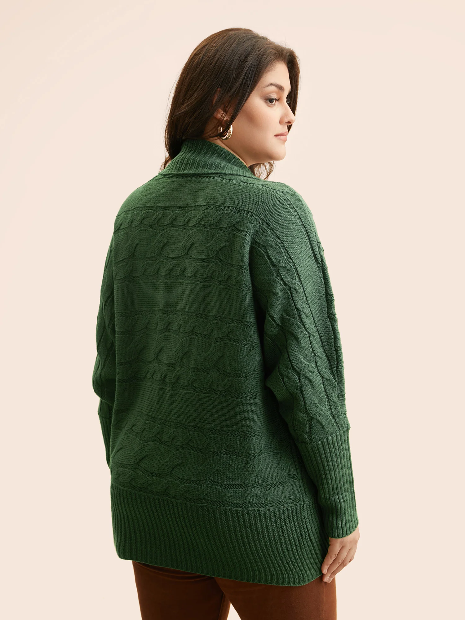 Texture Cable Knit Dolman Sleeve Cardigan - Image 2