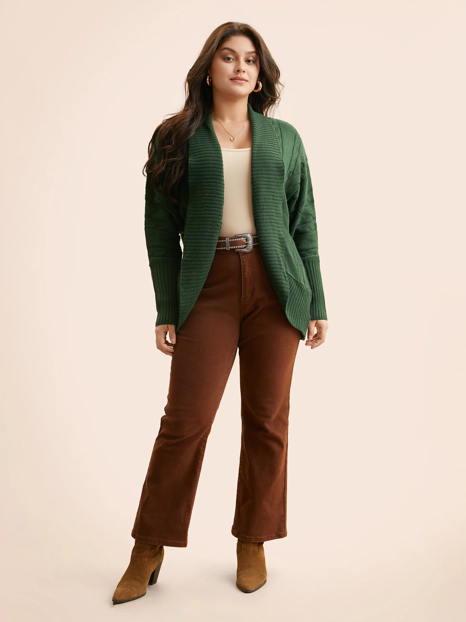 Texture Cable Knit Dolman Sleeve Cardigan - Image 3