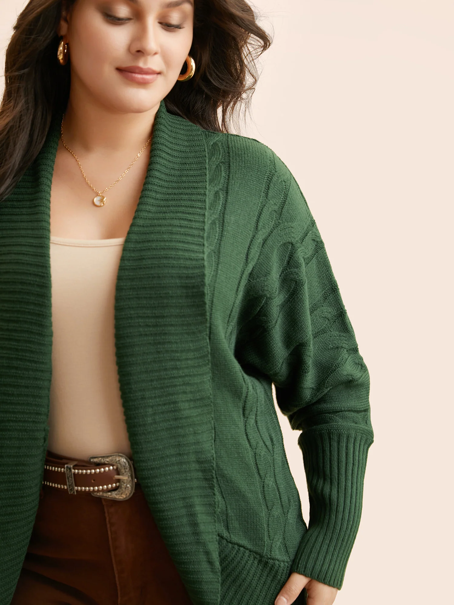 Texture Cable Knit Dolman Sleeve Cardigan - Image 4