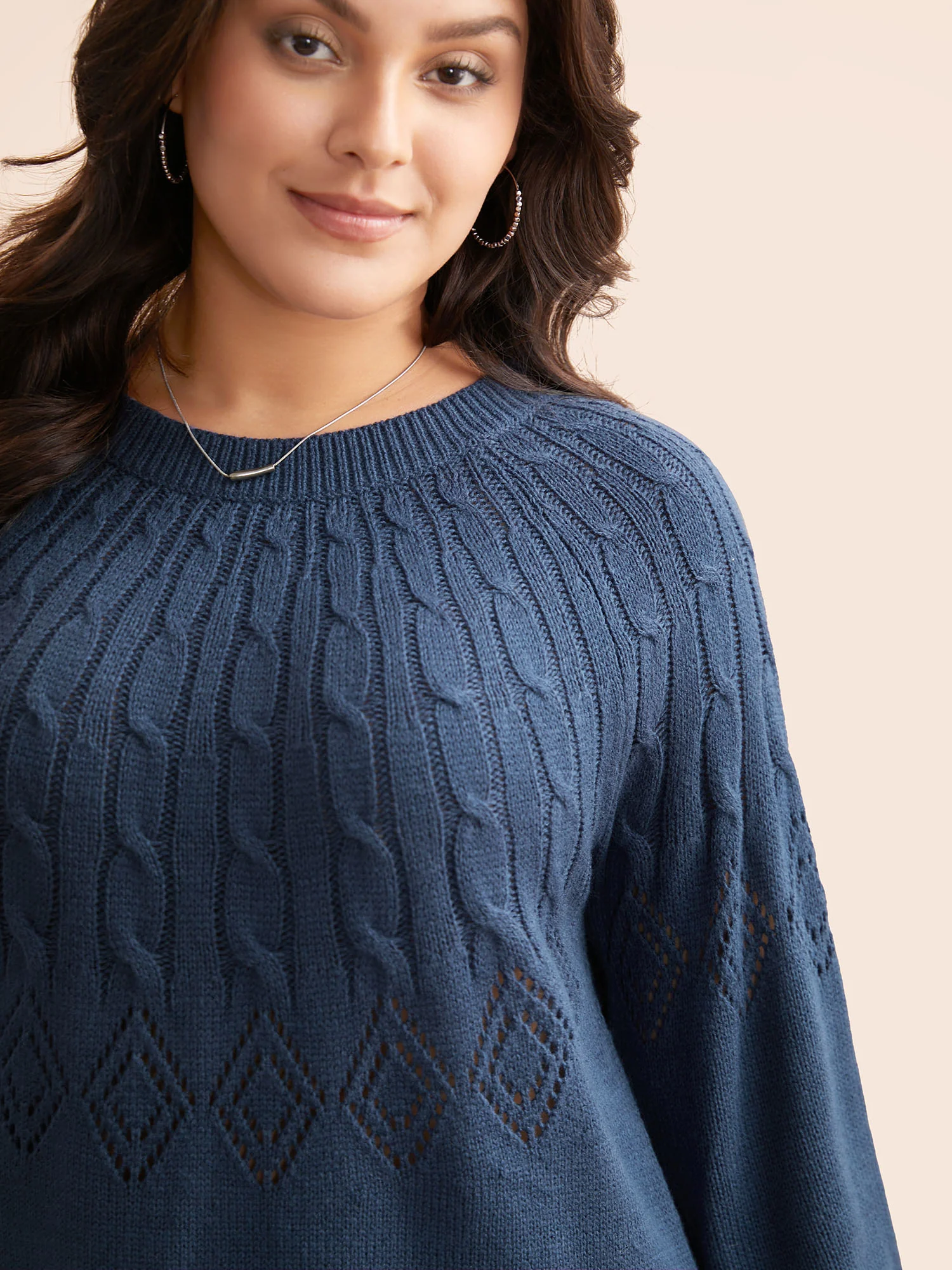 Texture Cable Knit Lantern Sleeve Pullover - Image 5