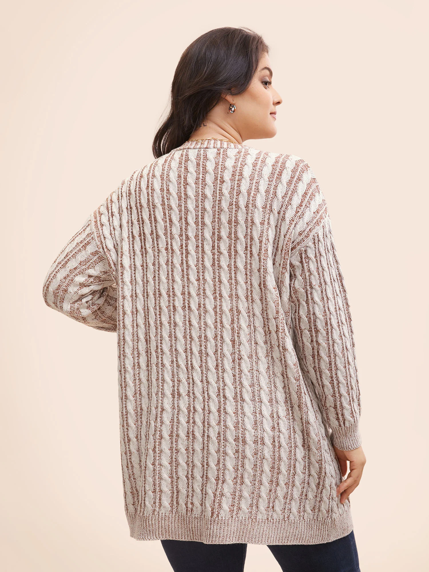 Texture Cable Knit Patch Pocket Cardigan - Image 2