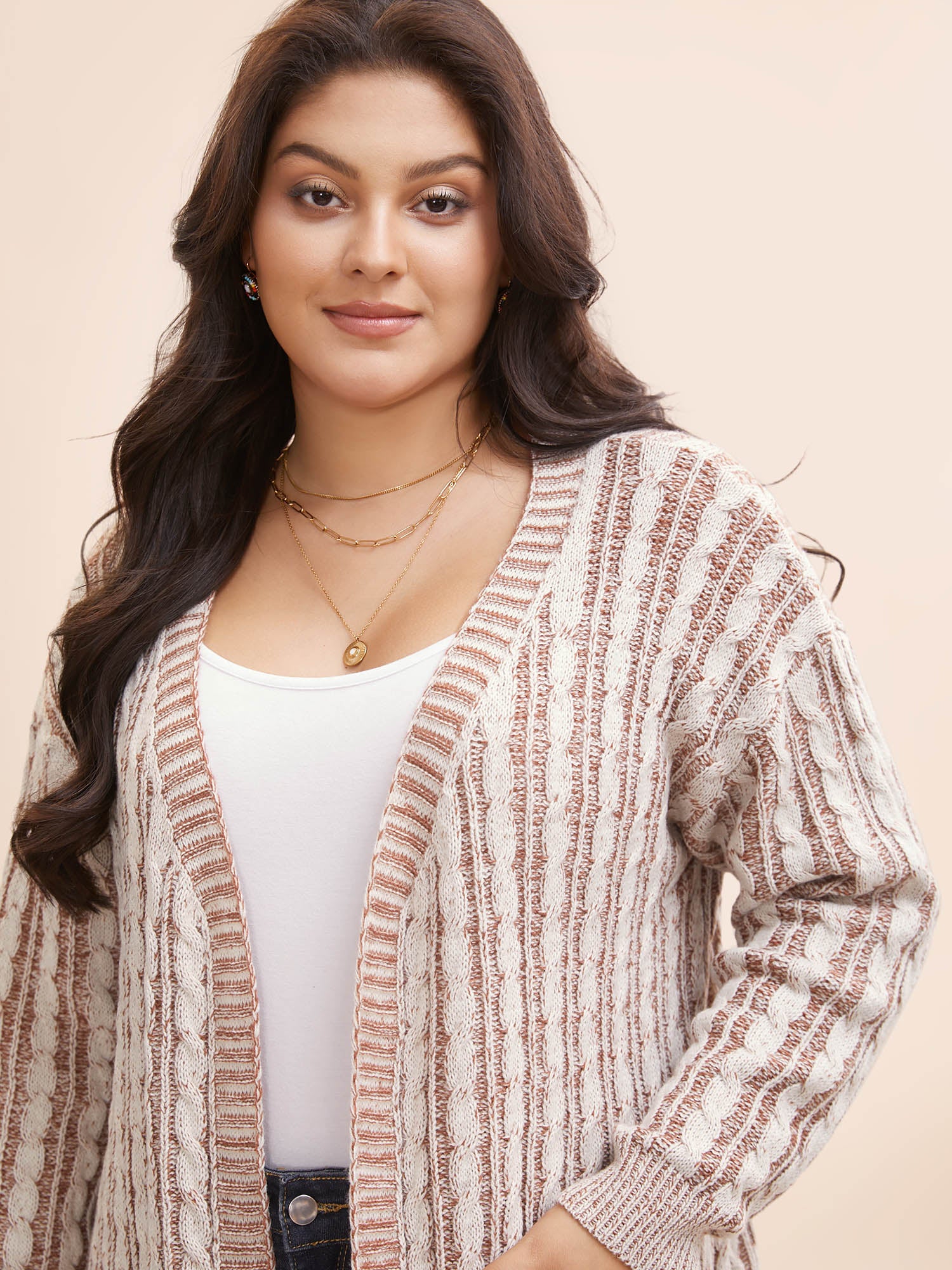 Texture Cable Knit Patch Pocket Cardigan - Image 4